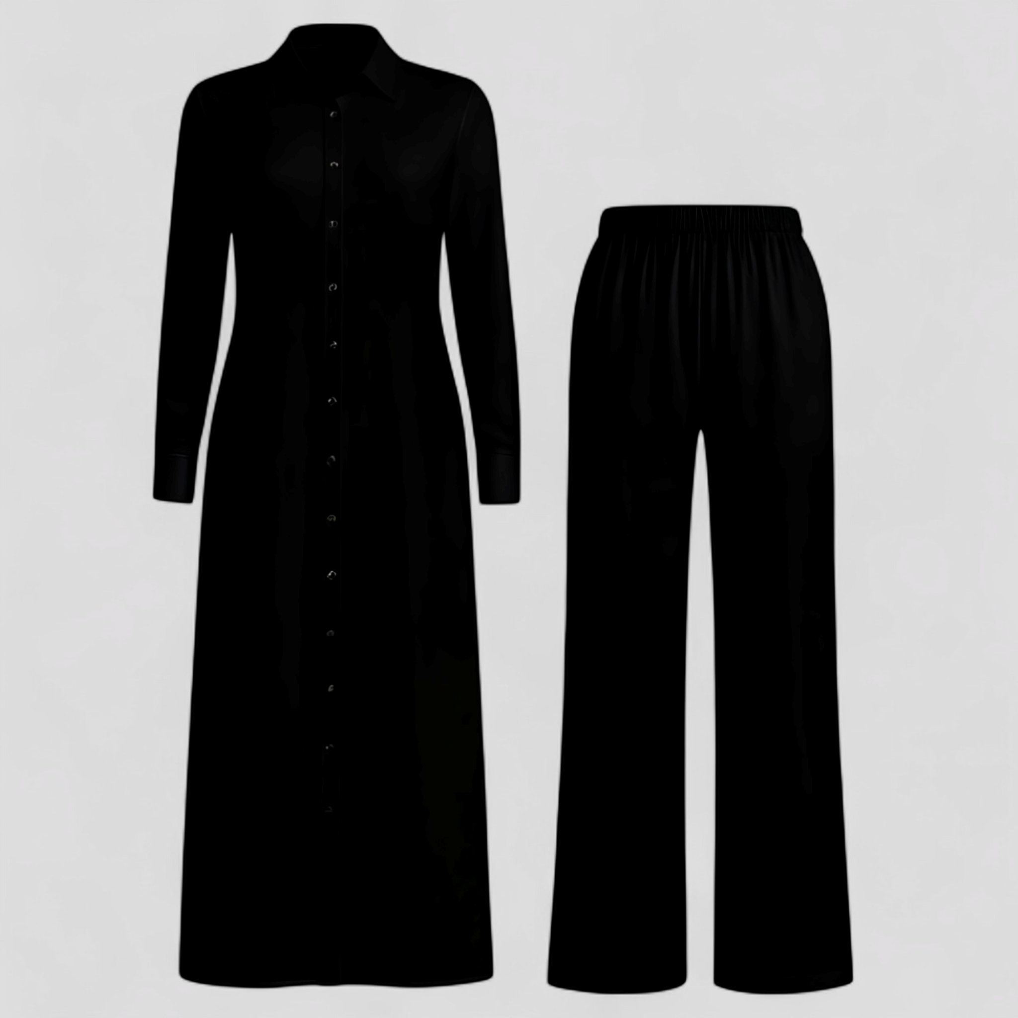 Completo Estivo Elegante Donna in Poliestere Leggero - Fresco, Vari Colori e Taglie - Nero - abbigliamento estivo abiti estivi blousejurk comfort e stile completo completo donna donna estivo linnen estivo moda estiva outfit sets pantaloni in linnen poliestere set di linnen - Concept Palermo