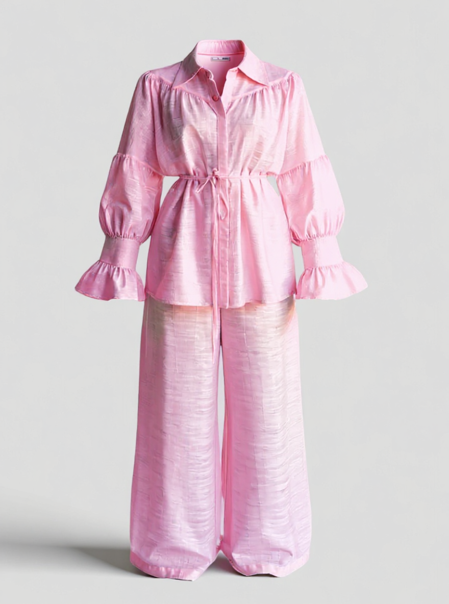 Completo Lino Poliestere Donna Elegante Casual Estivo - Rosa - abbigliamento casual abbigliamento elegante abbigliamento formale design senza tempo donne eleganza senza sforzo lino lino di alta qualità moda donna outfit sets pantaloni larghi poliestere poliestere donne set comodo set di lino - Concept Palermo