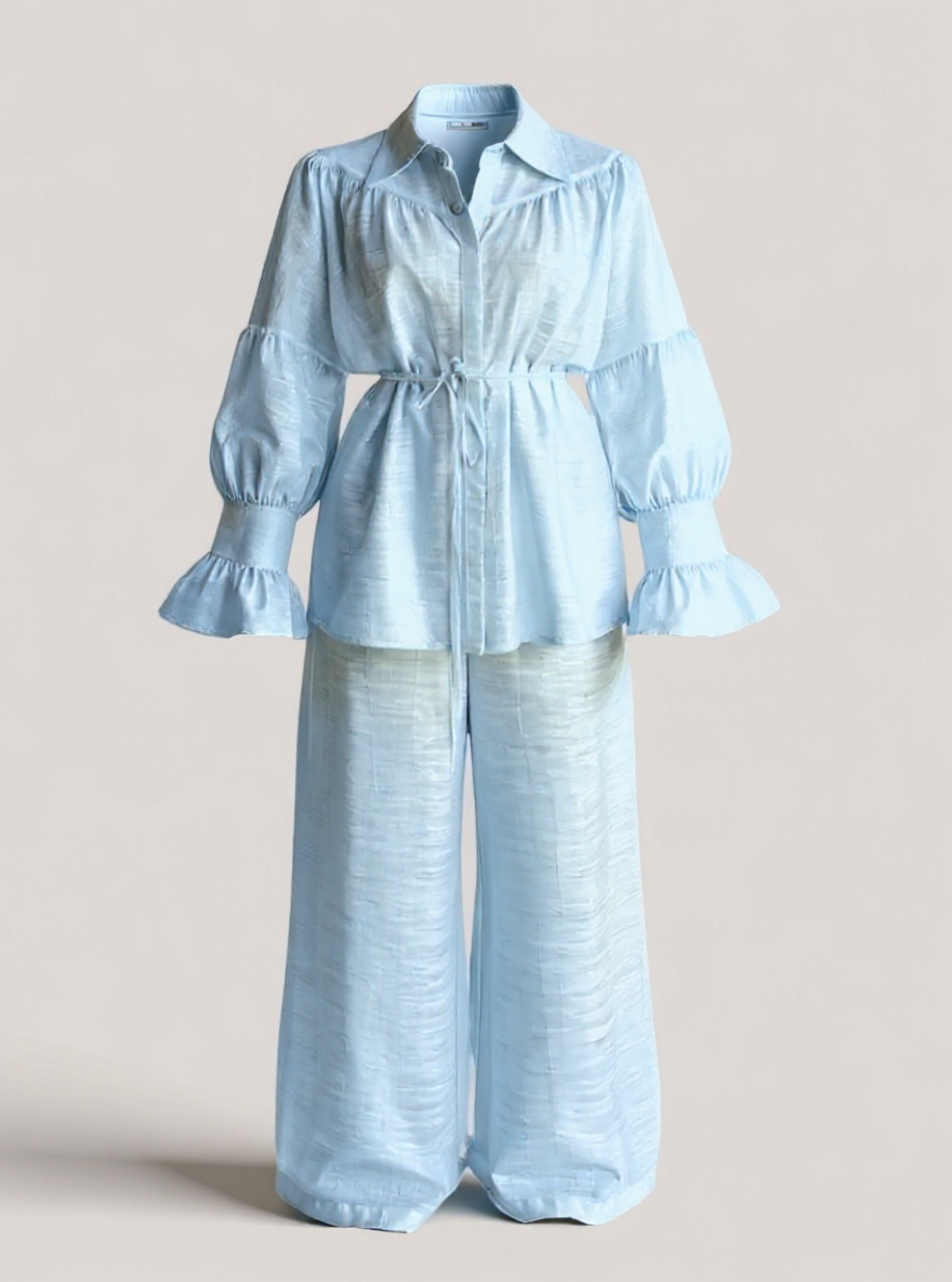 Completo Lino Poliestere Donna Elegante Casual Estivo - Blu - abbigliamento casual abbigliamento elegante abbigliamento formale design senza tempo donne eleganza senza sforzo lino lino di alta qualità moda donna outfit sets pantaloni larghi poliestere poliestere donne set comodo set di lino - Concept Palermo