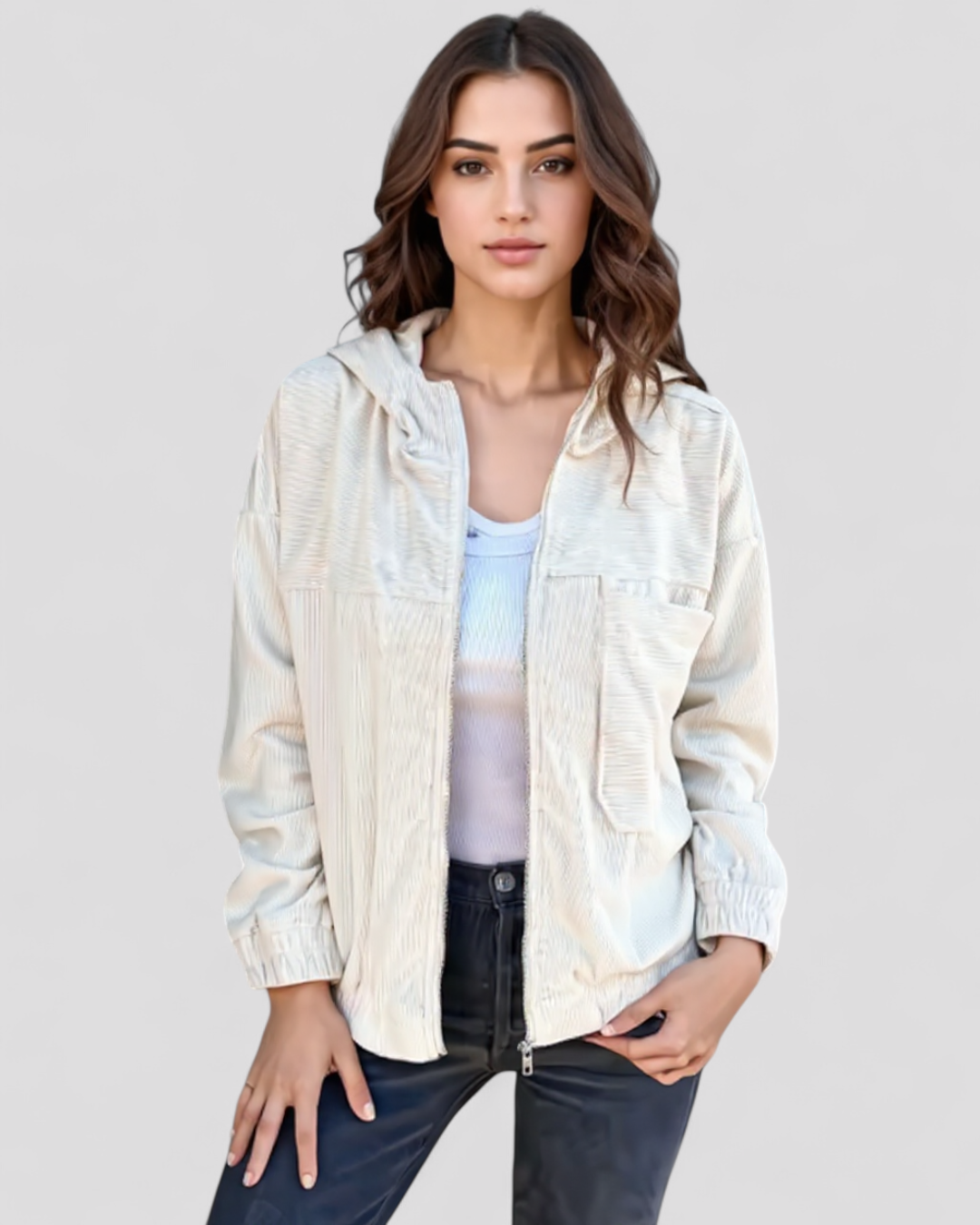 Giacca Invernale Donna con Cappuccio in Velluto - - abbigliamento donna cappuccio donna giacca giacca calda giacca comoda giacca con zip giacca donna giacca invernale giacca per inverno giacca velluto a coste giacca versatile invernale stile retrò velluto women's coats & jackets - Concept Palermo