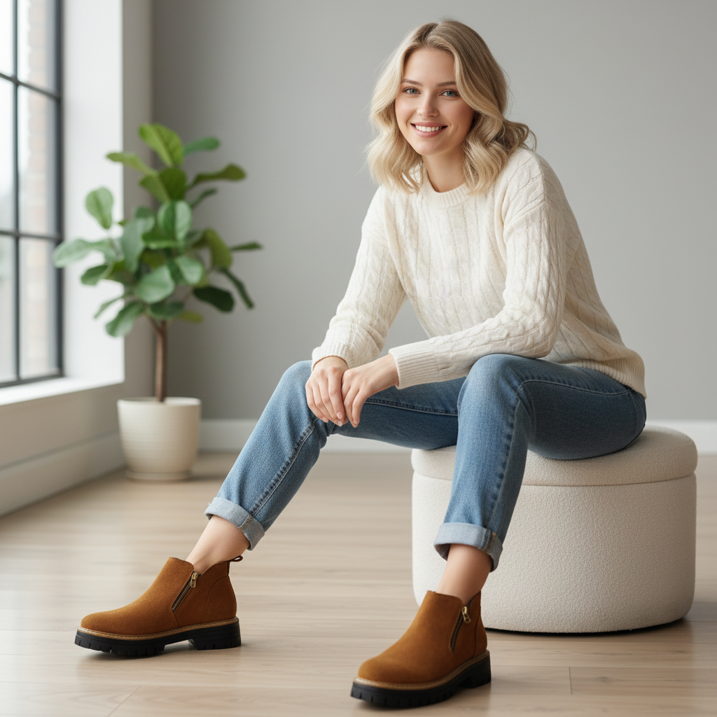 Stivaletti Donna con Punta Rotonda e Cerniera - - calzature femminili cerniera chiusura cerniera comfort design ergonomico donna impermeabile moda donna punta punta rotonda rotonda soletta antiscivolo stile stile versatile stivaletti stivaletti donna stivali da donna tacco quadrato - Concept Palermo
