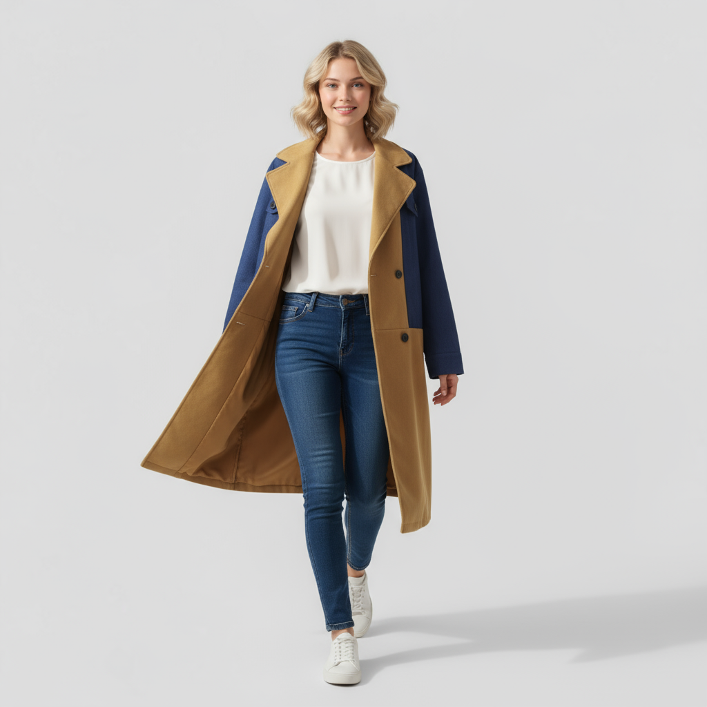 Cappotto Lungo Donna Doppio Petto Poliestere - - cappotti e giacche da donna cappotto cappotto autunno cappotto coloreblock cappotto denim cappotto donna cappotto doppio petto cappotto elegante cappotto primavera cappotto versatile donna doppio giacca a maniche lunghe giacca donna petto poliestere - Concept Palermo