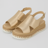 Gouden sandalen met plateau, krokoprint en touwzool van leer voor heren