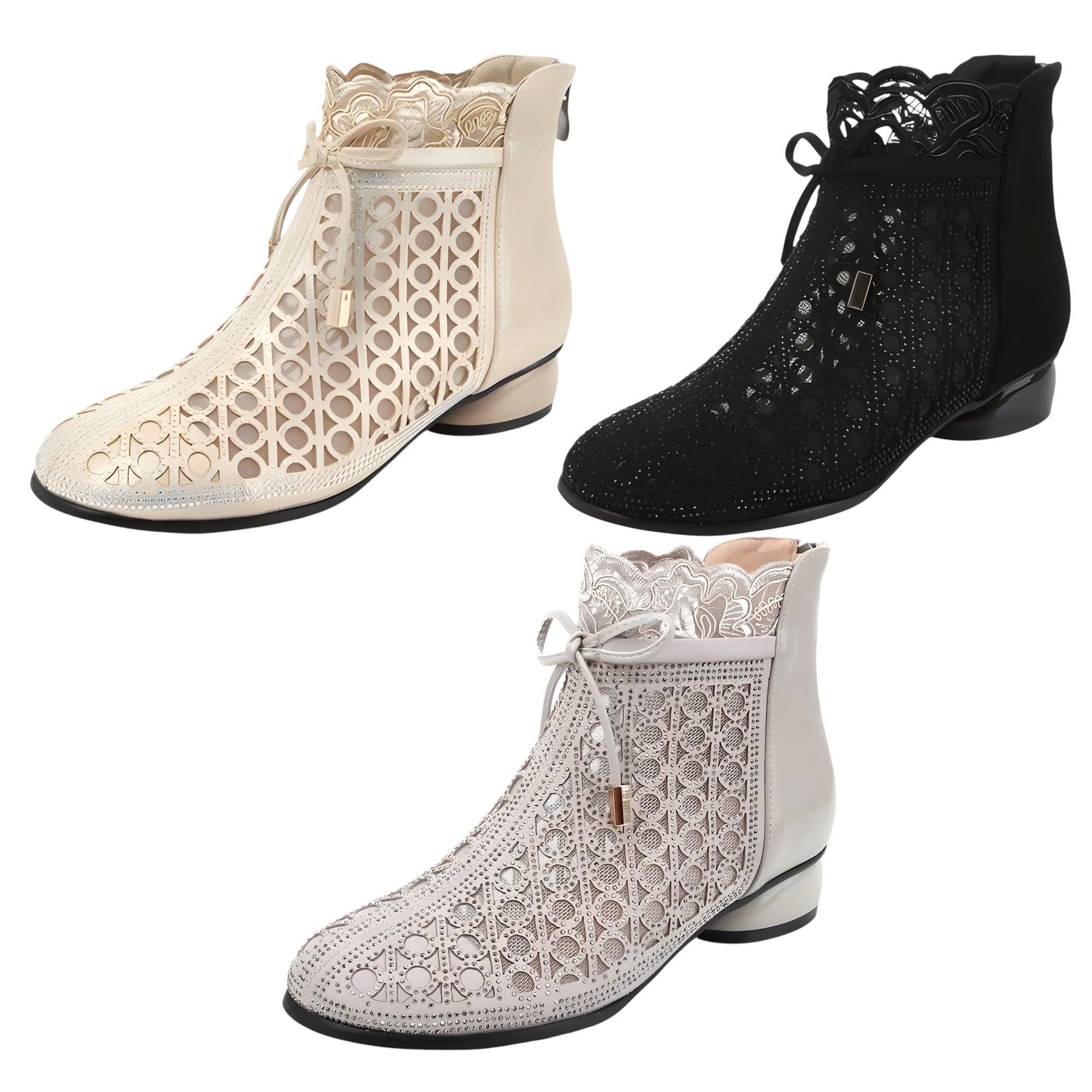 Stivaletti Donna Neri in Vera Pelle con Rete, Tacco a Spillo Eleganti e Traspiranti - - BOOTS Boots & Shoes estivi pelle rete shoes spillo stivaletti stivaletti estivi tacco - Concept Palermo