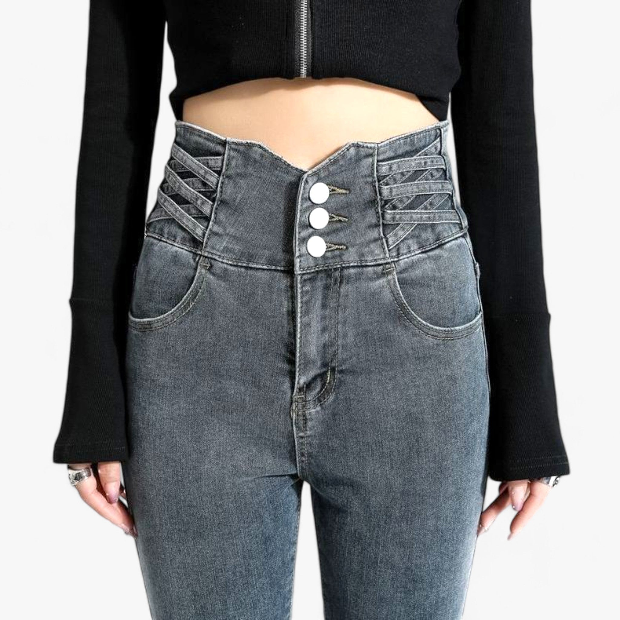 Jeans skinny a matita - Elastico sottile per una vestibilità più snella - Grigio 3 Bottoni - elastico jeans jeans skinny matita pants pants for women Pants women skinny snella sottile women pants - Concept Palermo