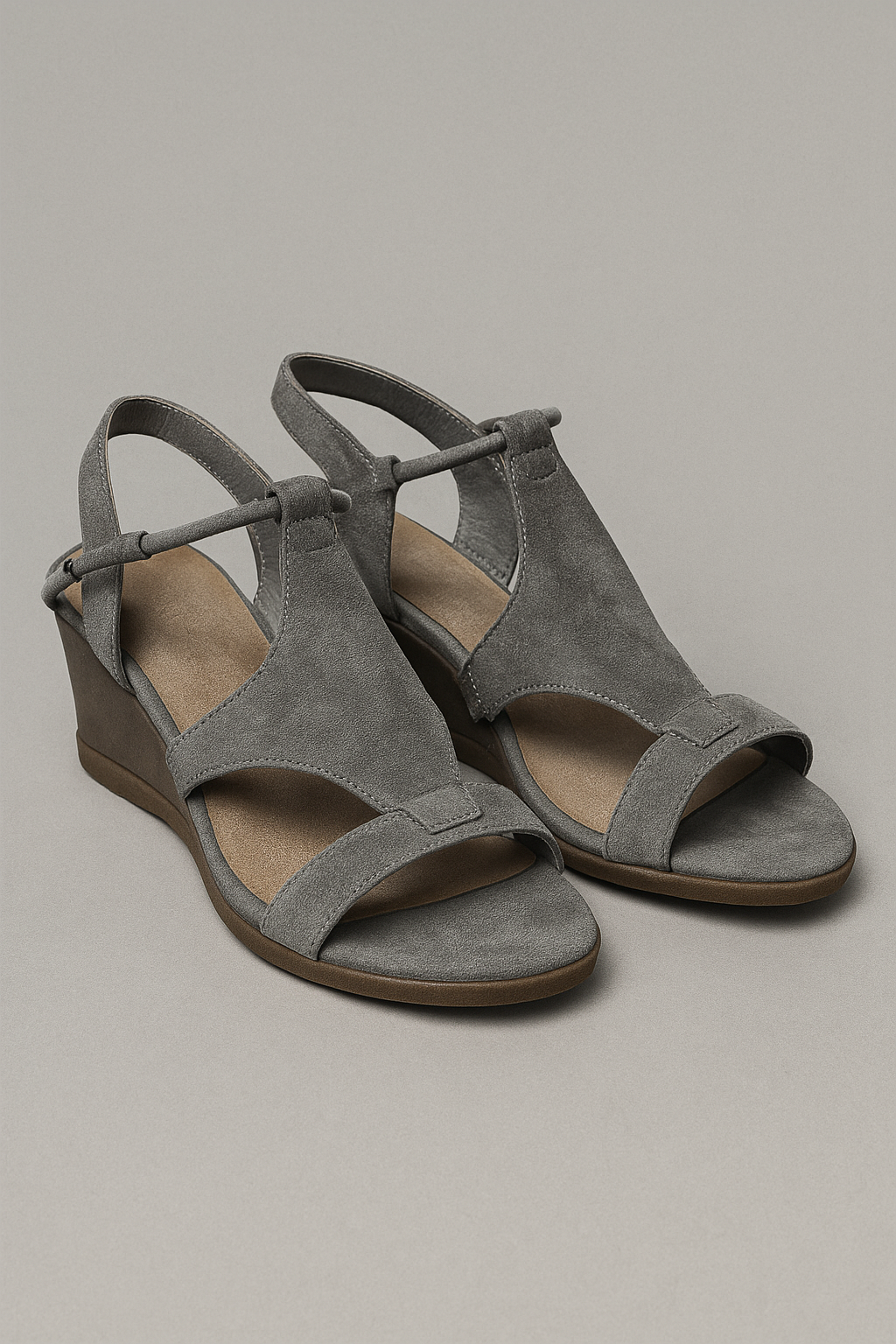 Sandali Zeppa Donna con Cinturino Caviglia in Ecopelle Nera Eleganti - Grigio - alla casual sandals caviglia cinturino fashion Ladies Sandals sandali sandali zeppa sandals women Women's Sandals zeppa - Concept Palermo