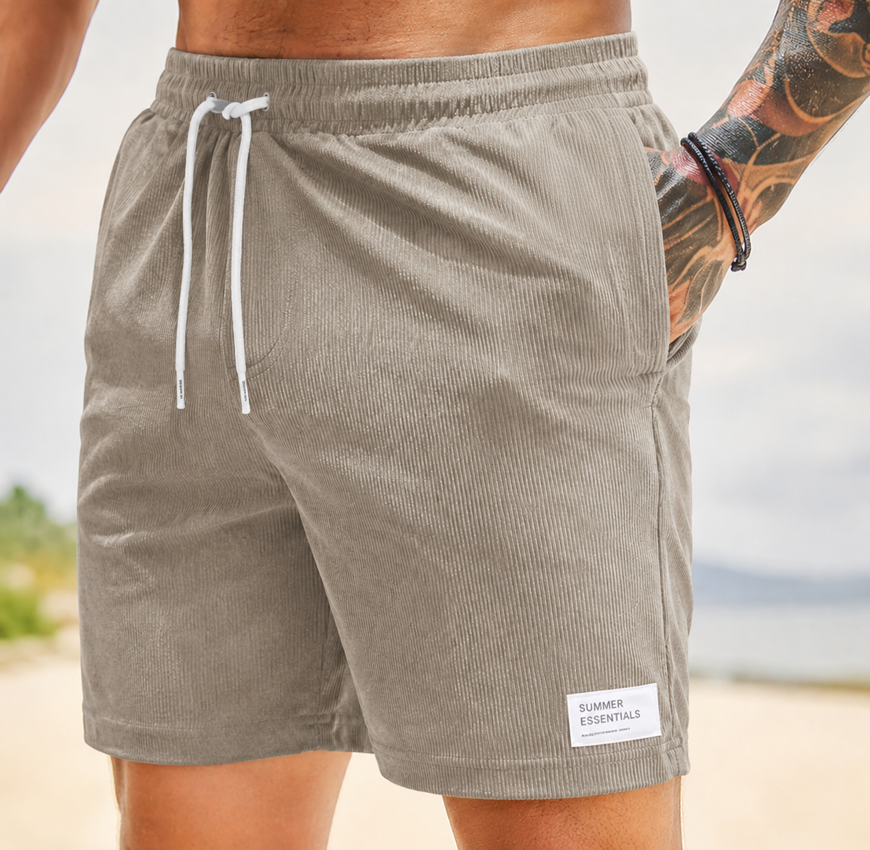 Heren Shorts met Elastische Taille en Koordjes, Relaxed Fit - - casual drawstring elastic waist elastische taille heren koordjes men's shorts relaxed fit shorts vrijetijd zomer - Laarhout Mode