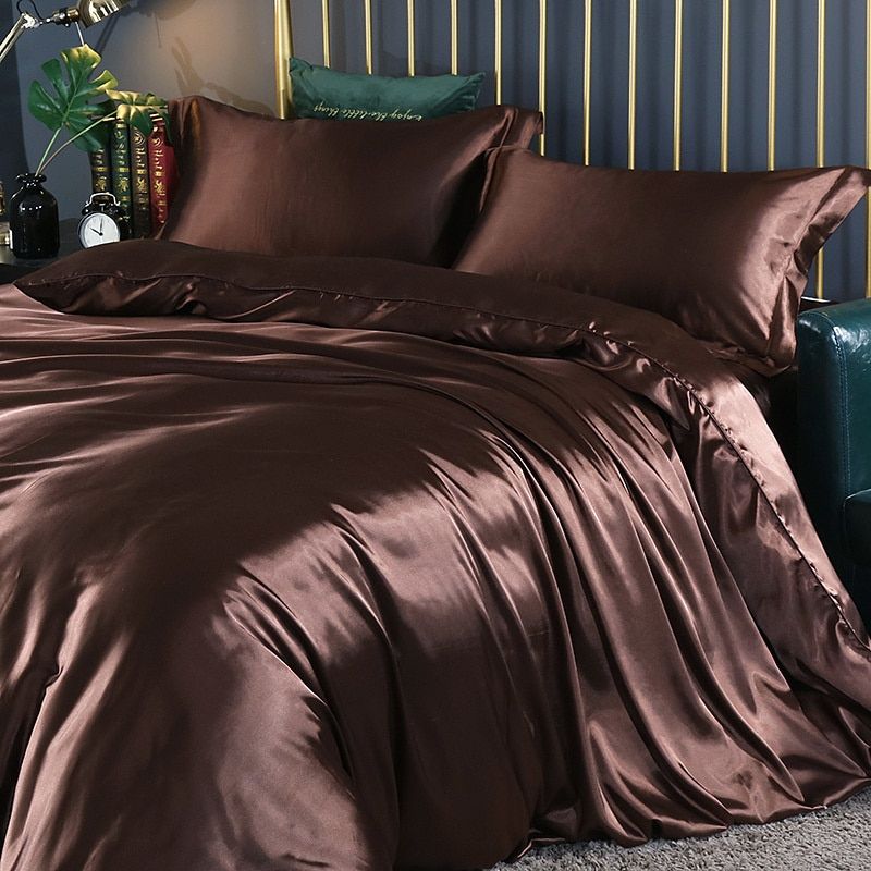 Set Copripiumino Matrimoniale 4 Pezzi in Raso/Seta Lusso per Uomo, 2 Federe e Lenzuolo - Marrone - Beddengoed Bedding bedsheets copripiumino federe home & garden Kussensloop Laken lenzuolo new_for_google_may pezzi pezzi seta raso Sale Satijn seta - Concept Palermo