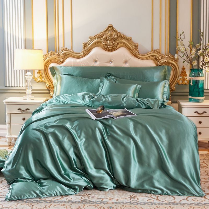 Set Copripiumino Matrimoniale 4 Pezzi in Raso/Seta Lusso per Uomo, 2 Federe e Lenzuolo - Menta - Beddengoed Bedding bedsheets copripiumino federe home & garden Kussensloop Laken lenzuolo new_for_google_may pezzi pezzi seta raso Sale Satijn seta - Concept Palermo