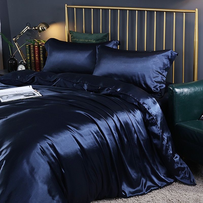 Set Copripiumino Matrimoniale 4 Pezzi in Raso/Seta Lusso per Uomo, 2 Federe e Lenzuolo - Blu reale - Beddengoed Bedding bedsheets copripiumino federe home & garden Kussensloop Laken lenzuolo new_for_google_may pezzi pezzi seta raso Sale Satijn seta - Concept Palermo