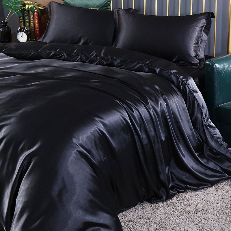 Set Copripiumino Matrimoniale 4 Pezzi in Raso/Seta Lusso per Uomo, 2 Federe e Lenzuolo - Nero - Beddengoed Bedding bedsheets copripiumino federe home & garden Kussensloop Laken lenzuolo new_for_google_may pezzi pezzi seta raso Sale Satijn seta - Concept Palermo
