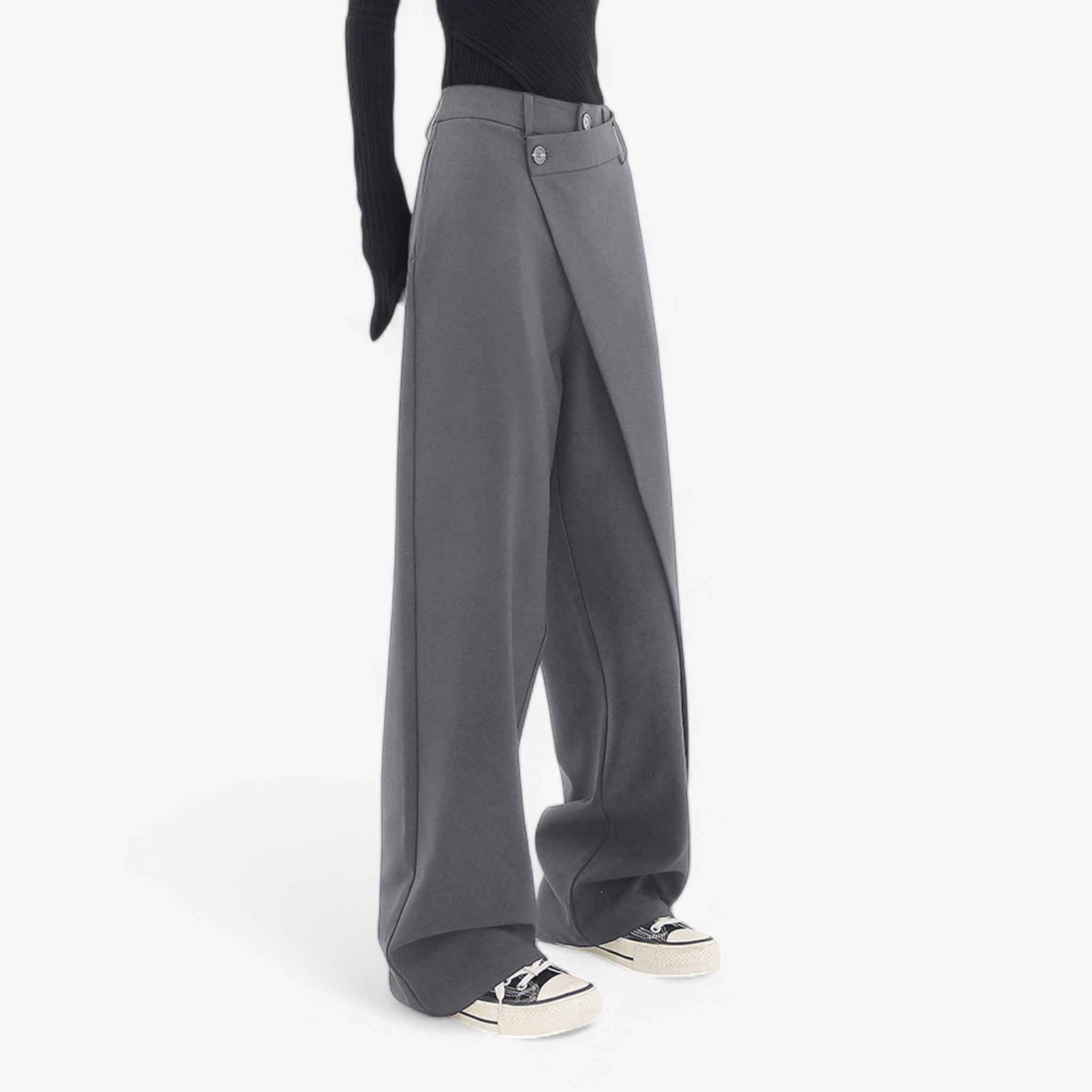 Pantaloni Asimmetrici Neri da Donna in Cotone Eleganti Svasati a Vita Alta - - asimmetrici pantaloni pantaloni asimmetrici pants - Concept Palermo