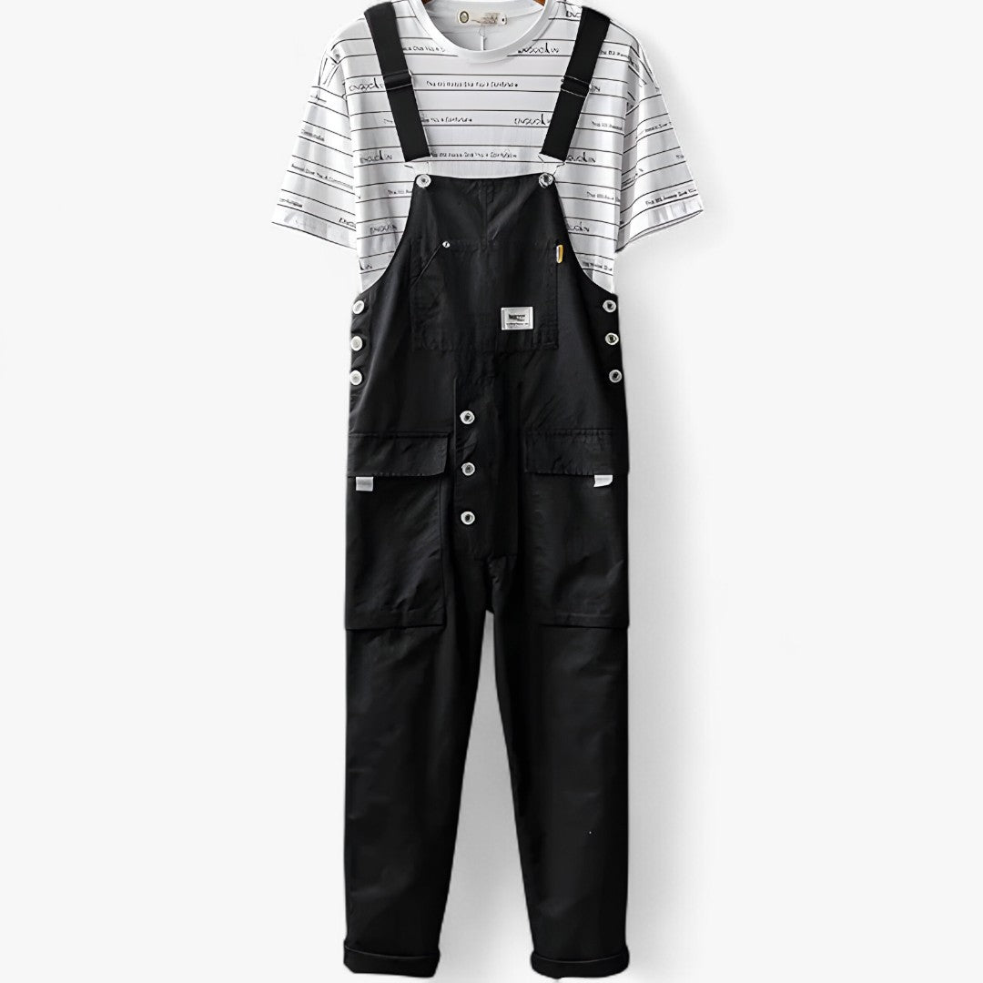 Salopette Cargo Uomo: tuta utility in cotone con vestibilità regolabile e tasche multiple - Nero - cargo jumpsuit one-pieces regolabile salopette salopette cargo uomo utility vestibilità - Concept Palermo