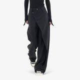 Asymmetrische Zwarte Damesbroek van Katoen, Elegant, Uitlopend met Hoge Taille