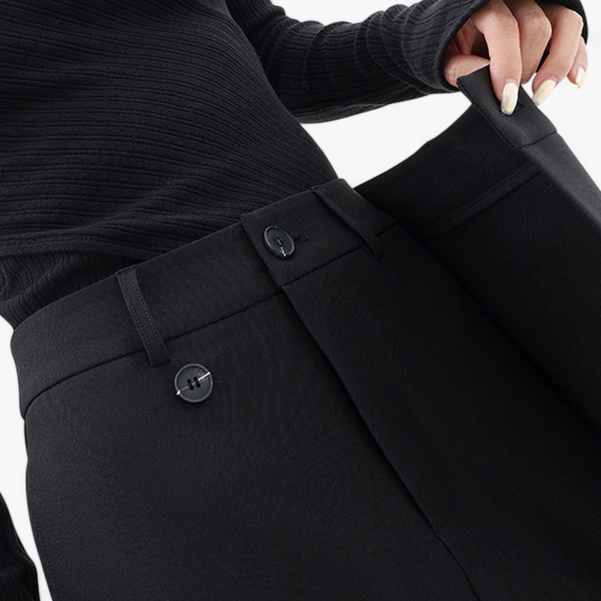 Pantaloni Asimmetrici Neri da Donna in Cotone Eleganti Svasati a Vita Alta - - asimmetrici pantaloni pantaloni asimmetrici pants - Concept Palermo