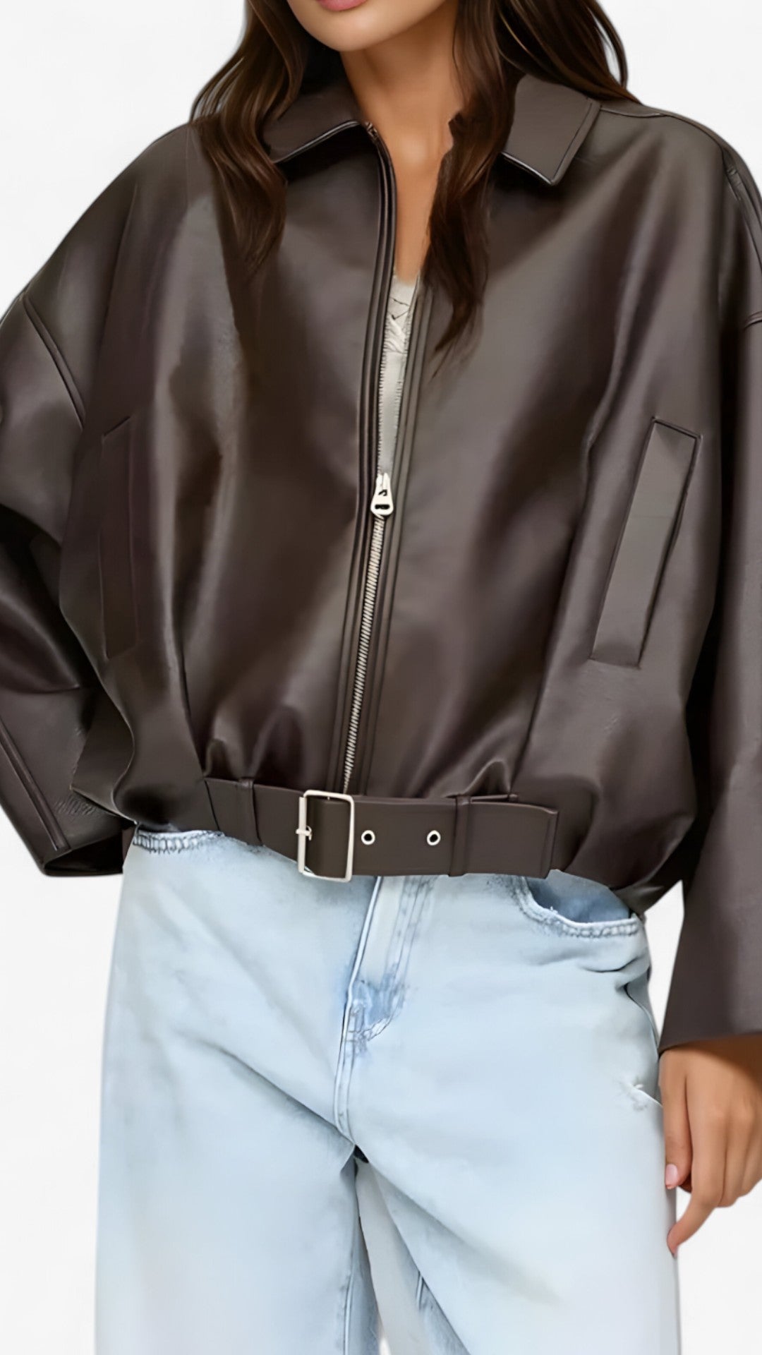Giacca in pelle corta da studio con cintura - - black jacket brown jacket cintura corta giacca giacca pelle jacket pelle studio women's coats & jackets - Concept Palermo