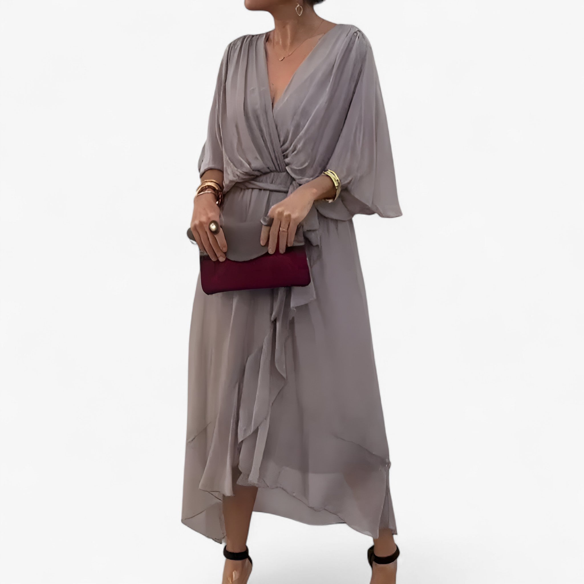 Abito Elegante da Donna in Chiffon, Vestito Lungo Estivo per Cerimonia o Sera - Grigio - abito abito donna chiffon donna dresses - Concept Palermo