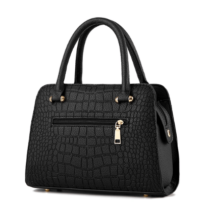 Borsa Donna Nera Elegante in Vera Pelle di Coccodrillo con Tracolla Regolabile e Zip - - Bags borsa borsa pelle coccodrillo handbags pelle Women's handbags - Concept Palermo
