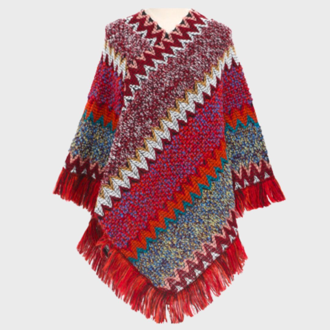 Poncho da donna ispirato allo stile boho - Rosso - allo boho donna ispirato poncho poncho donna stile women's coats & jackets women's fashion - Concept Palermo