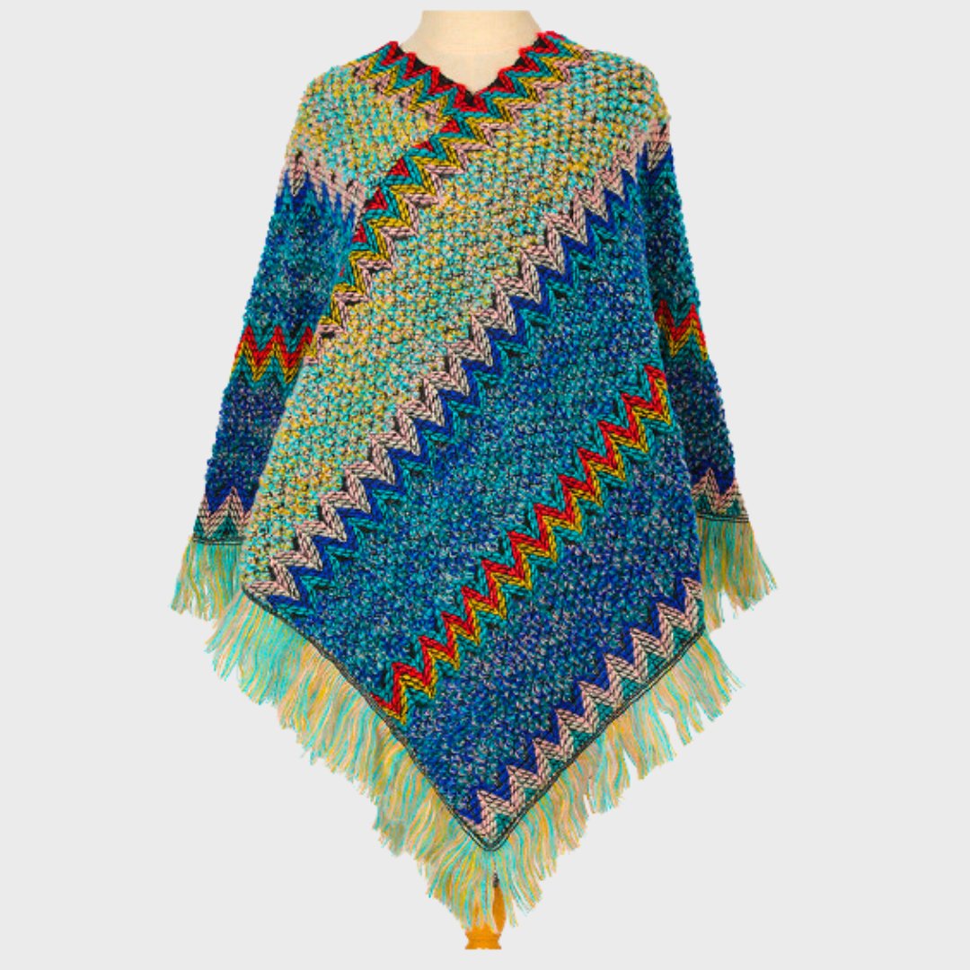 Poncho da donna ispirato allo stile boho - Blu - allo boho donna ispirato poncho poncho donna stile women's coats & jackets women's fashion - Concept Palermo