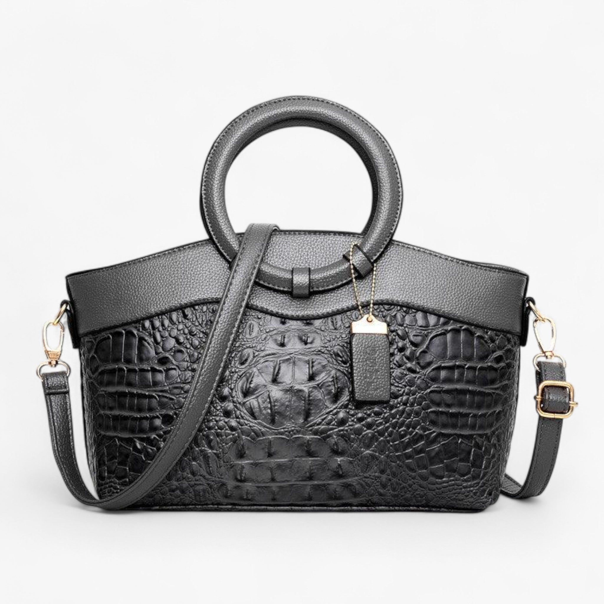 Borsa Donna LuxeCroco™ Nera Effetto Coccodrillo in Ecopelle con Tracolla Regolabile - Grigio grafite - Bags borse donna handbags luxecroco Women's handbags - Concept Palermo