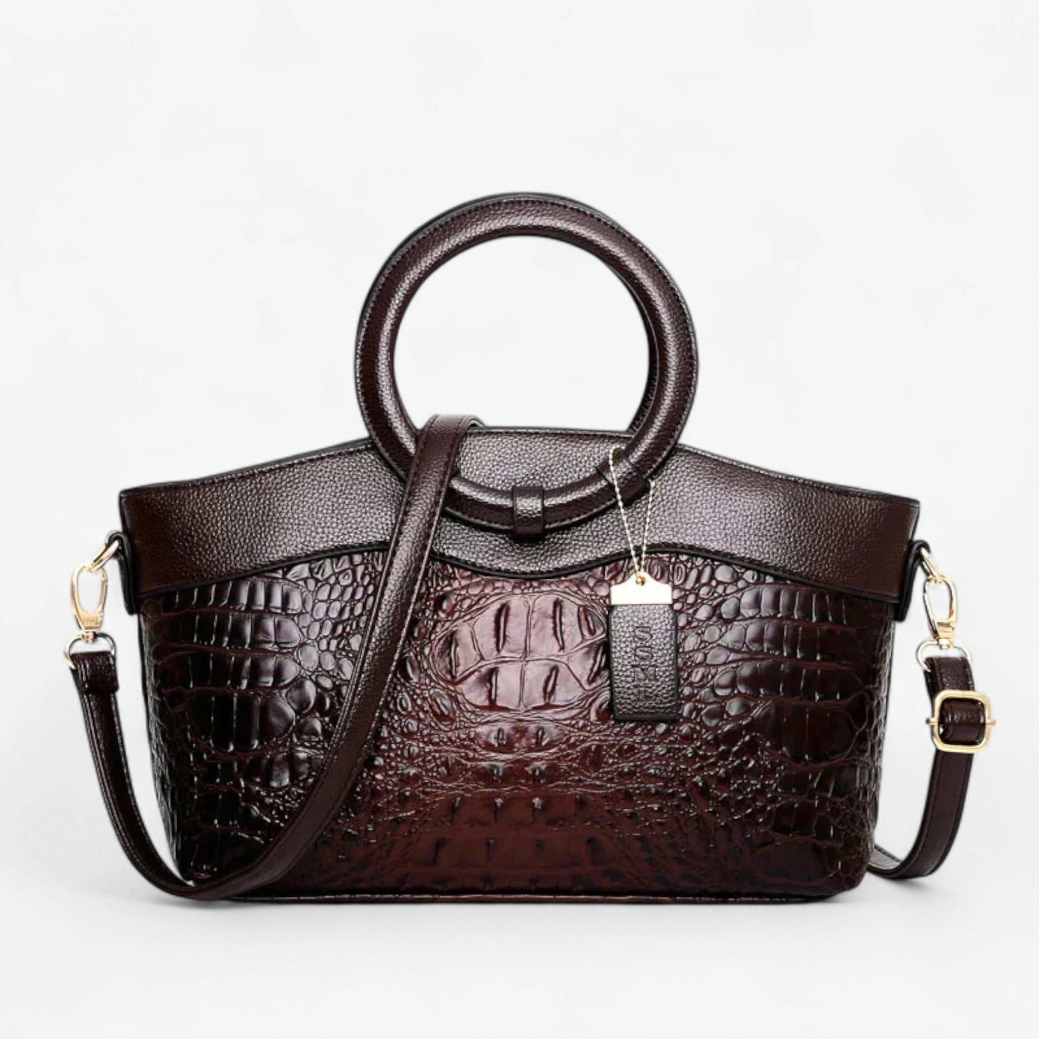 Borsa Donna LuxeCroco™ Nera Effetto Coccodrillo in Ecopelle con Tracolla Regolabile - Marrone moka - Bags borse donna handbags luxecroco Women's handbags - Concept Palermo