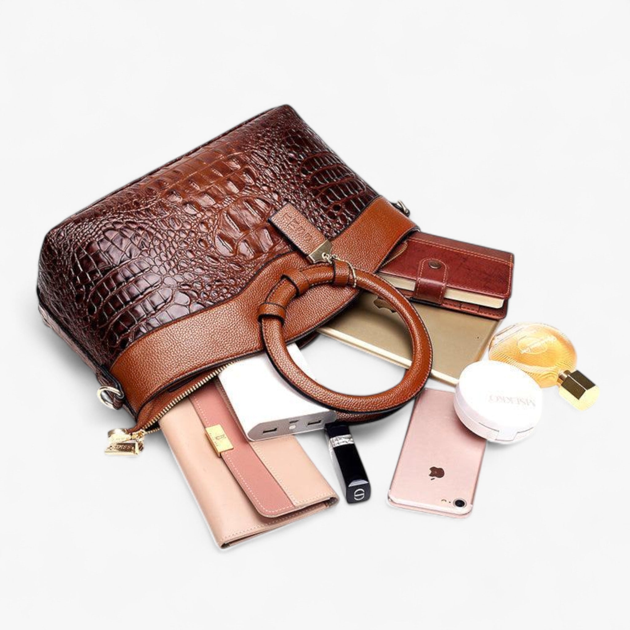Borsa Donna LuxeCroco™ Nera Effetto Coccodrillo in Ecopelle con Tracolla Regolabile - - Bags borse donna handbags luxecroco Women's handbags - Concept Palermo
