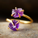 Verstelbare Luxera Raw Stone ring in amethist en kwarts voor dames