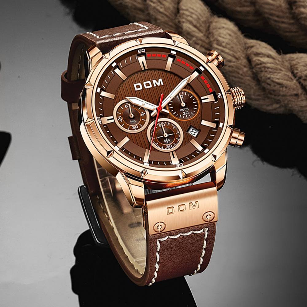 Orologio da Uomo Marrone Oro Rosa - Orologio Sportivo Luminoso