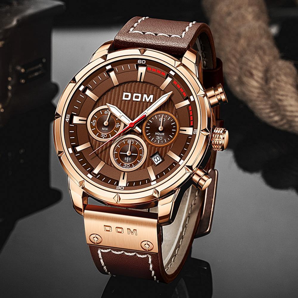 Orologio da Uomo Marrone Oro Rosa - Orologio Sportivo Luminoso