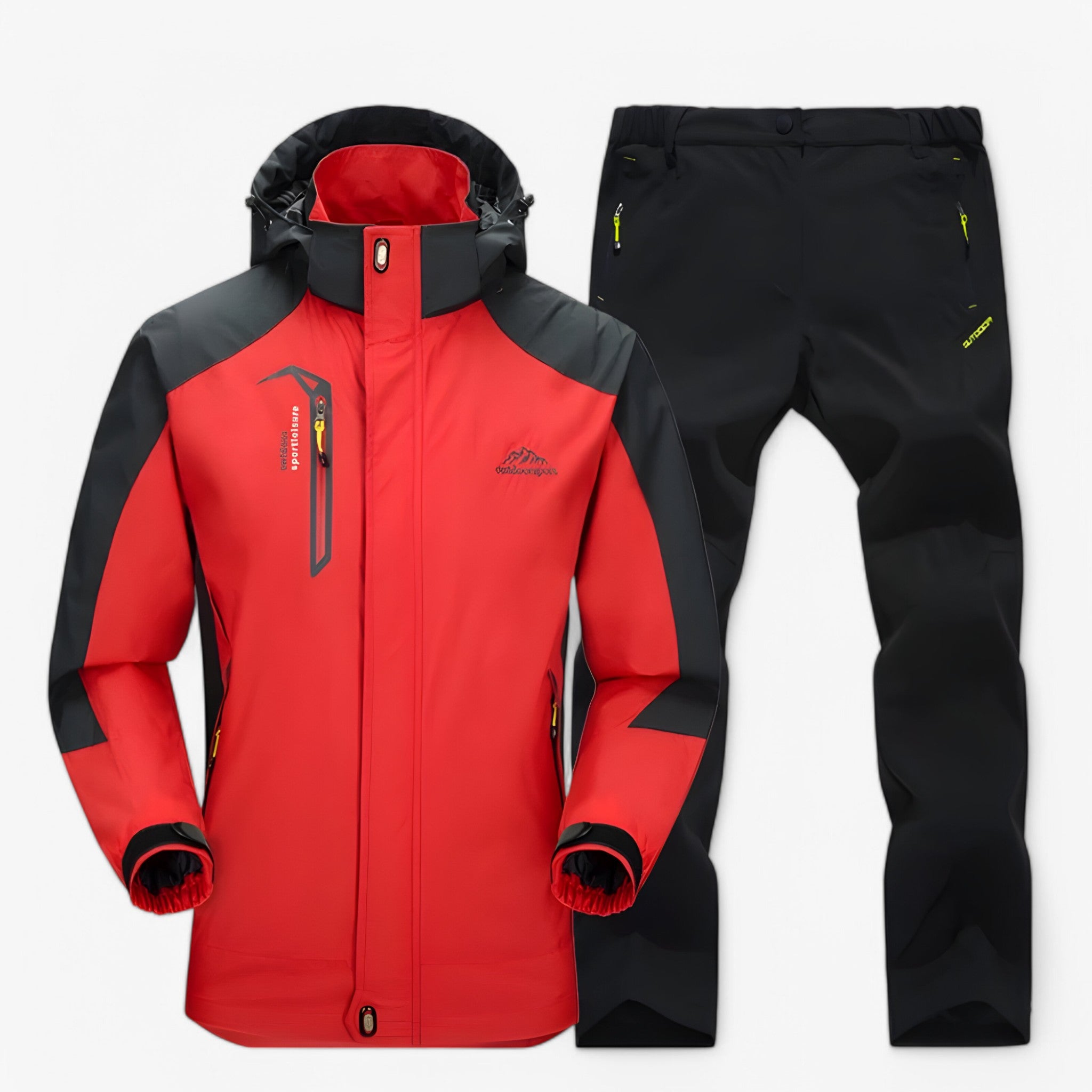 Set da escursionismo impermeabile con giacca e pantaloni Uomo - Rosso nero - escursionismo escursionismo impermeabile giacca hiking set outfit impermeabile jackets and pants men's top clothes pantaloni Unisex uomo - Concept Palermo