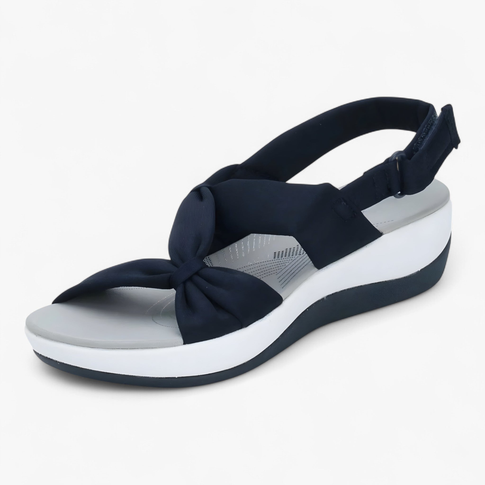 Sandalias de verano cómodas para mujer en piel negra con cuña baja