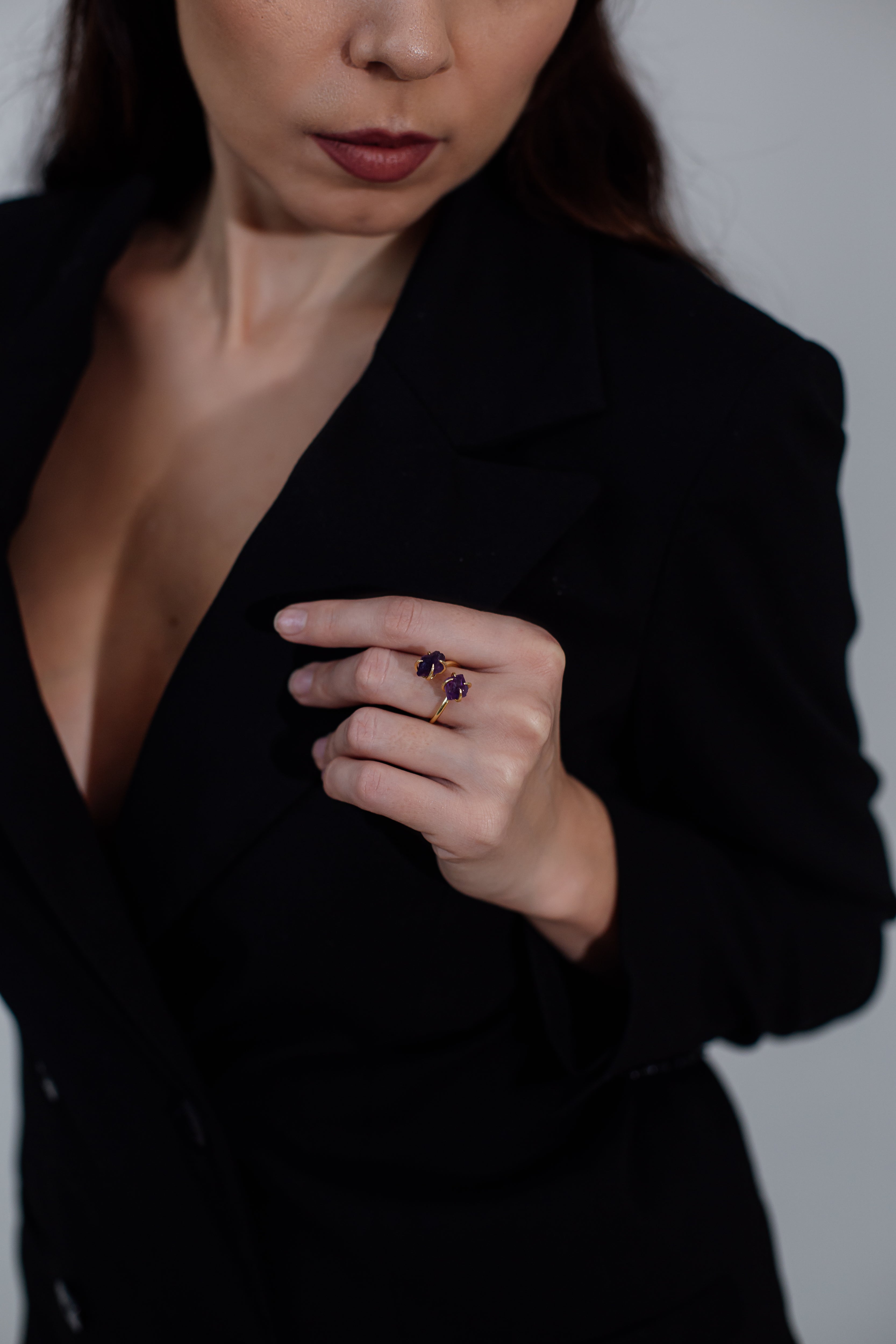 Anello regolabile Luxera Raw Stone in ametista e quarzo Donna - - ametista anello anello regolabile donna jewelry luxera quarzo regolabile Rings womens ring - Concept Palermo