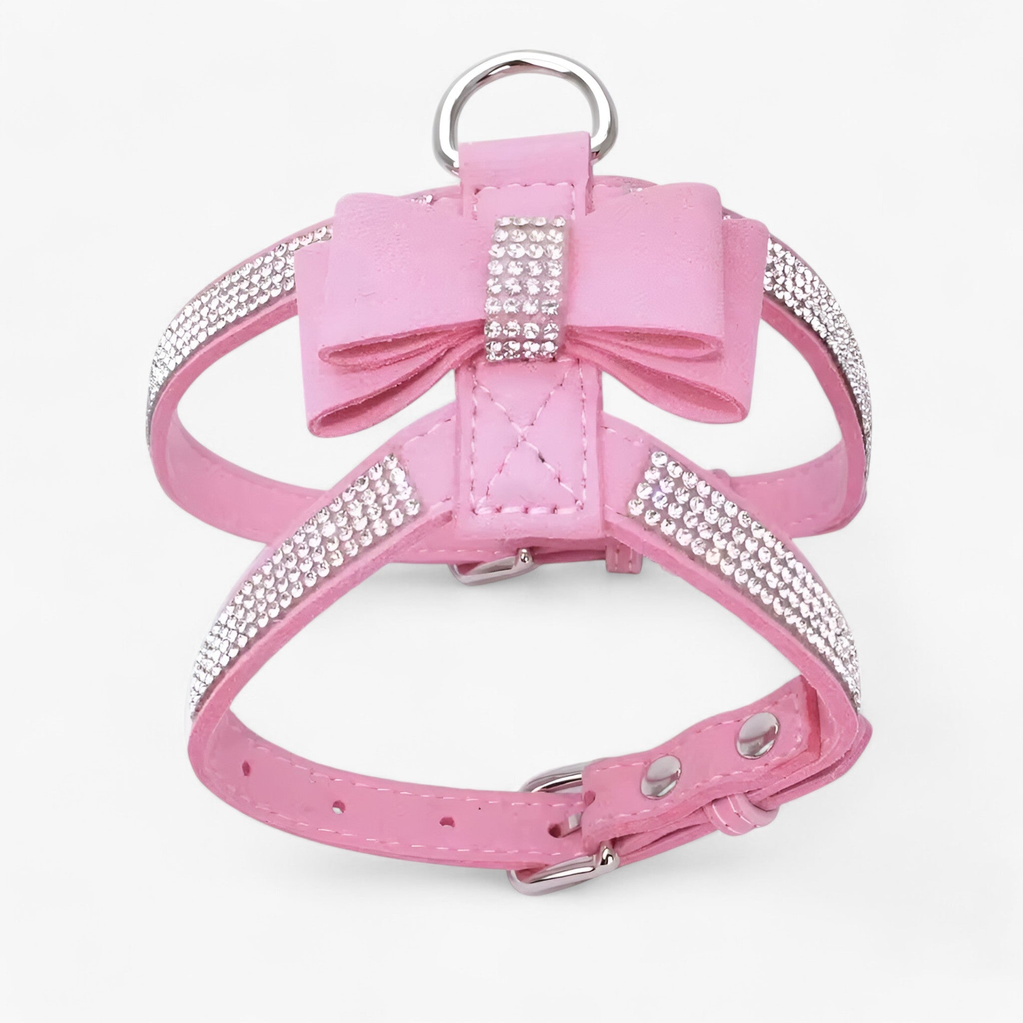 Pettorina in Velluto Nera con Fiocco e Strass, Elegante per Cani Piccoli e Gatti - Rosa - fiocco pelle pets & supplies pettorina pettorina velluto strass velluto - Concept Palermo