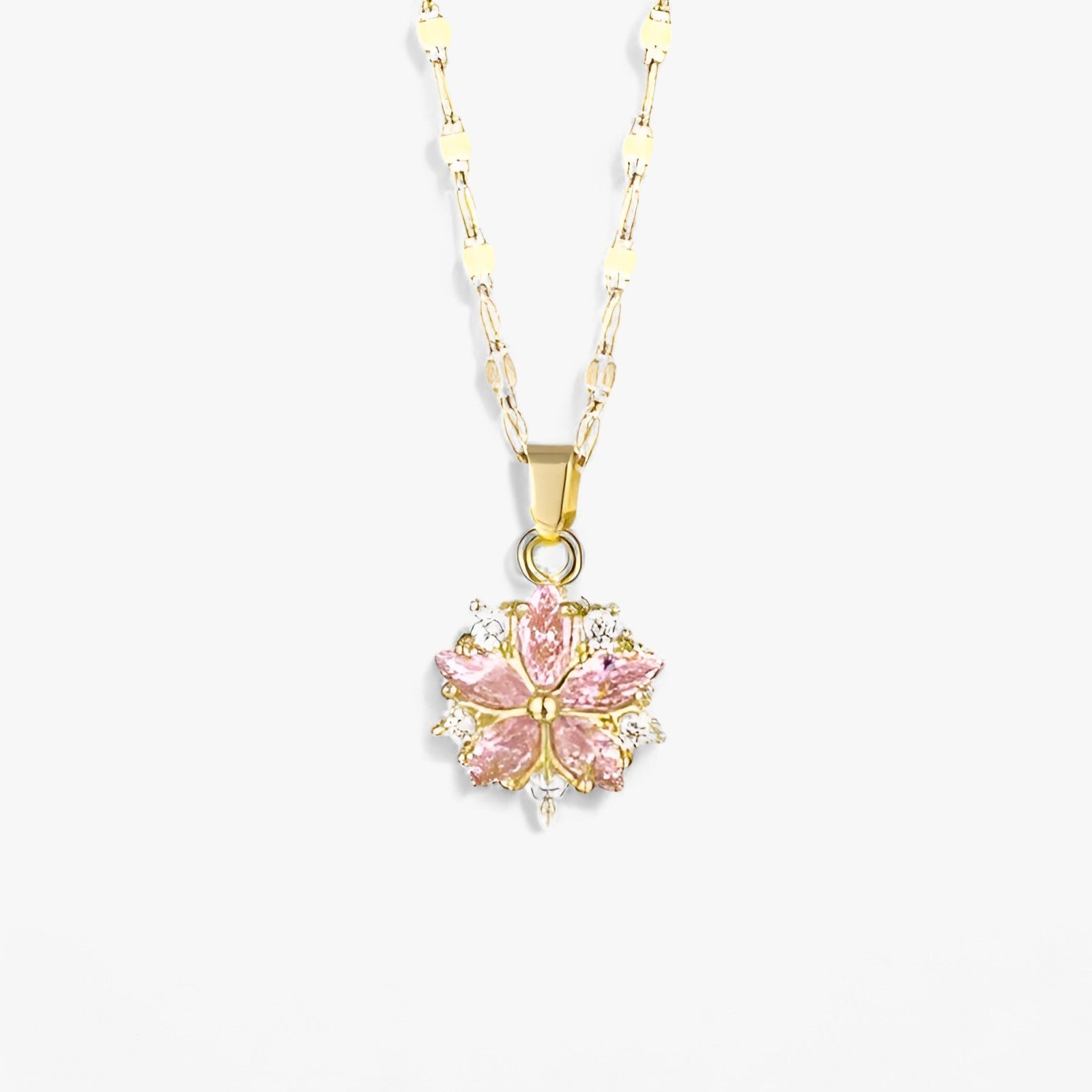Collana Sakura Romance - Delicata e Femminile in Rosa Chiaro Acciaio - Oro - 8011 acciaio Anniversary chiaro collana collana sakura cubic zirconia Cute/Romantic delicata fashion femminile jewelry Link Chain Mainland China Marisa NECKLACES Pendant Necklaces romance Stainless Steel Women Zhejiang - Concept Palermo