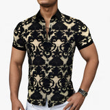 Heren overhemd met klittenbandkraag en 3D bloemenprint - modern design met comfort