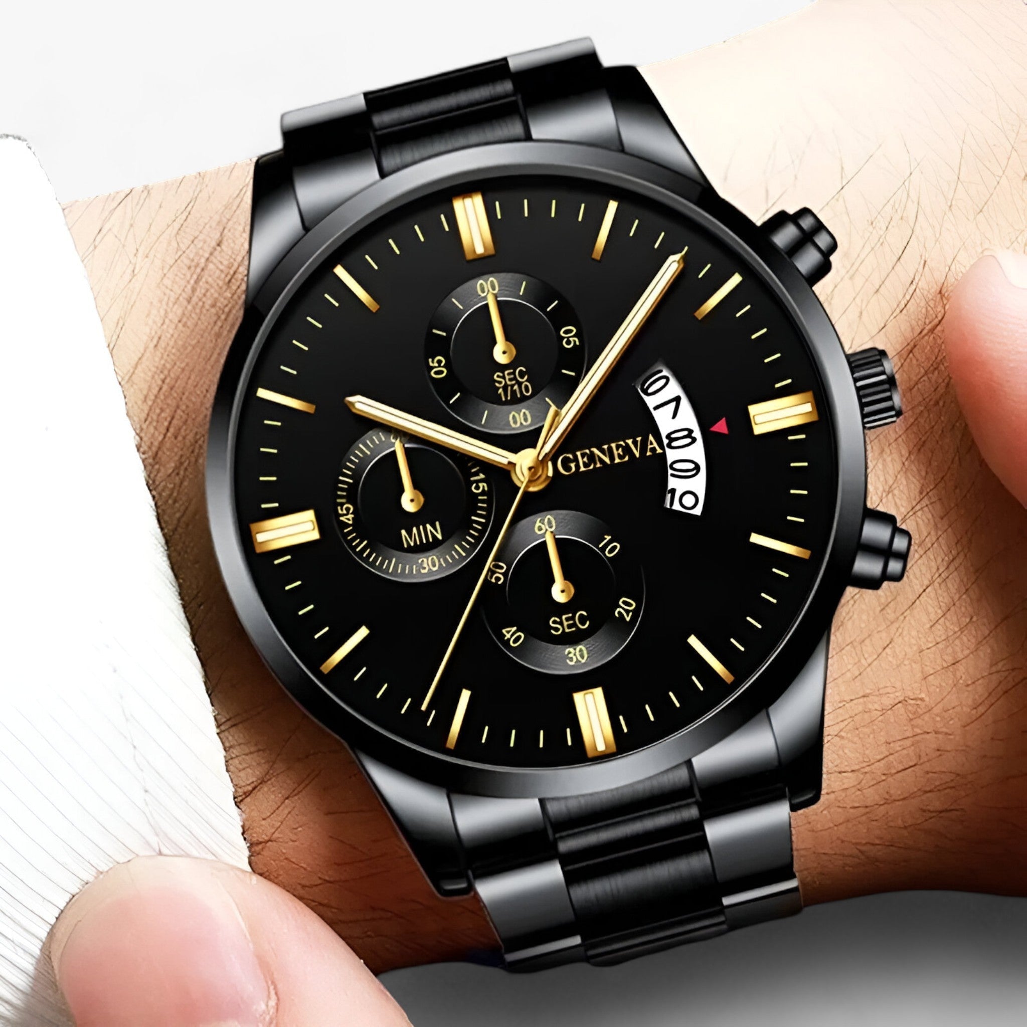 Orologio al quarzo - Misurazione del tempo moderna con un tocco di stile Nero Acciaio Uomo Oro - - acciaio men misurazione moderna orologio orologio quarzo quarzo stile tempo - Concept Palermo