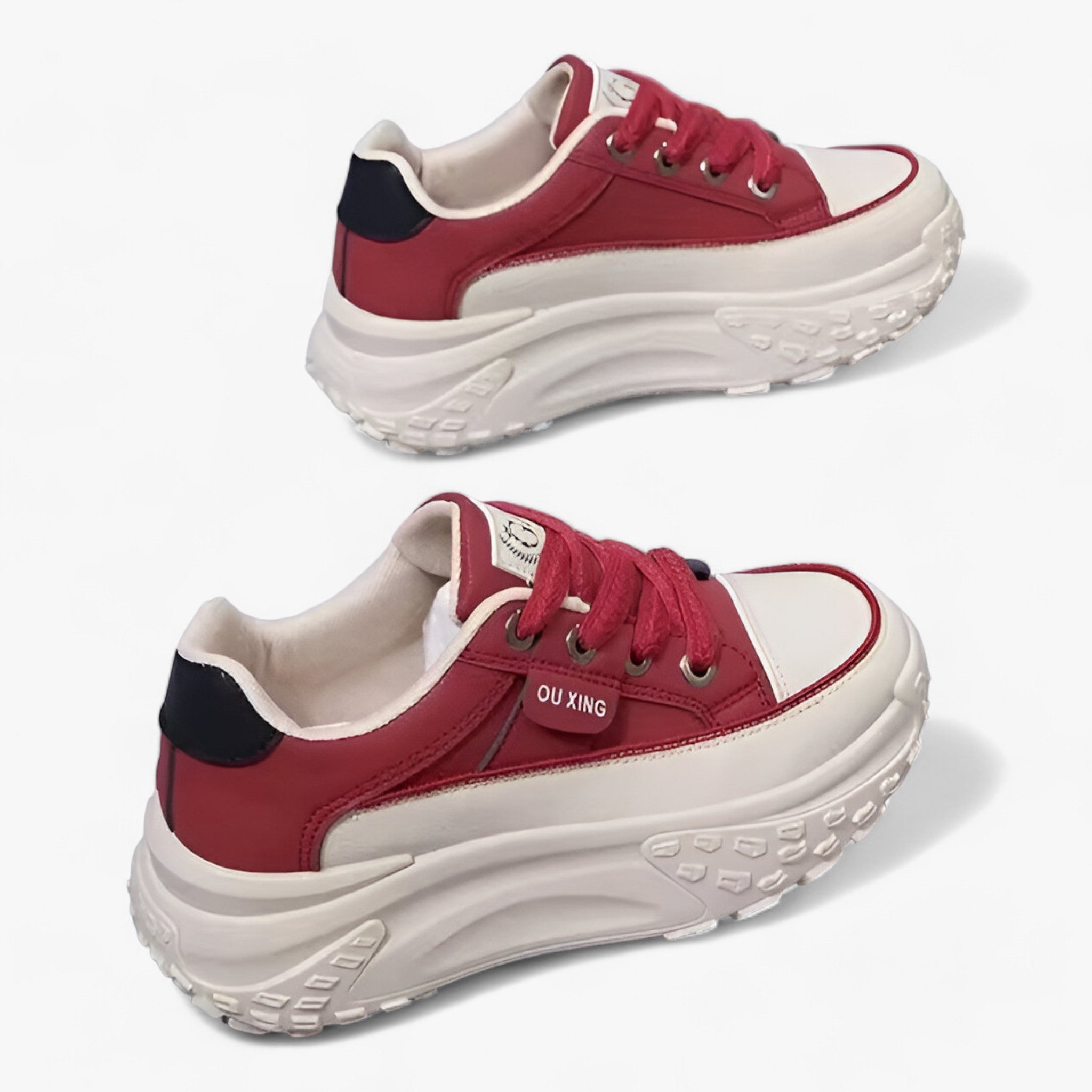 Sneakers Retro con Piattaforma - Eleganza Versatile per uno Stile Unico Donna - Rosso - donna eleganza piattaforma retro shoes Shoes women sneakers sneakers retro stile - Concept Palermo
