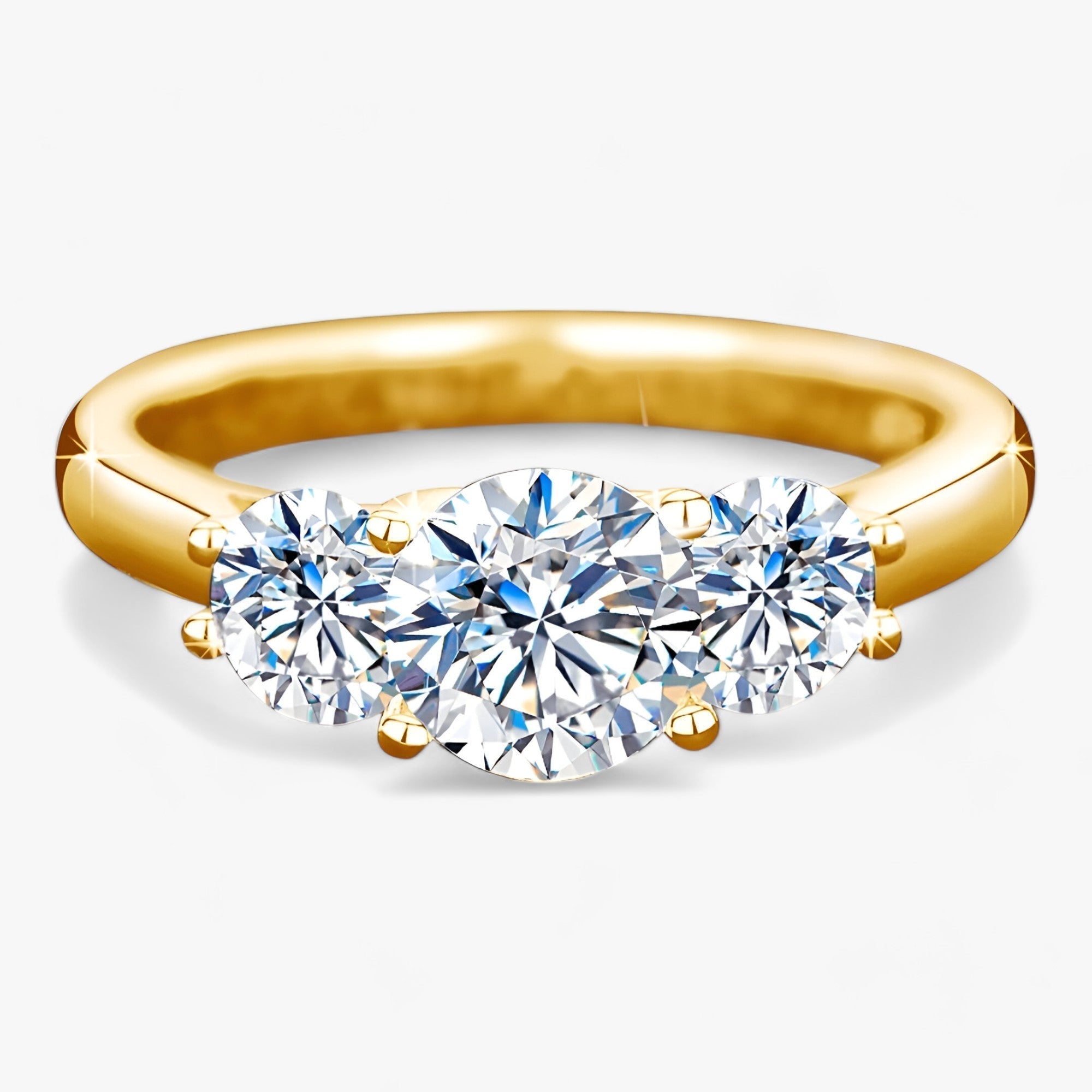 Anello in Moissanite Oro Giallo - Un Brillo di Lusso Donna - - 3 stone moissanite ring 5g 925 anello anello moissanite brillo Diamond donna ENGAGEMENT Fine GRA 11817187 jewelry Luxury Jewelry Mainland China Moissanite NGTC Prong Setting Rings Round silver Sterling TRENDY Wedding Bands Women Yellow Gold Moissanite Rings YES - Concept Palermo