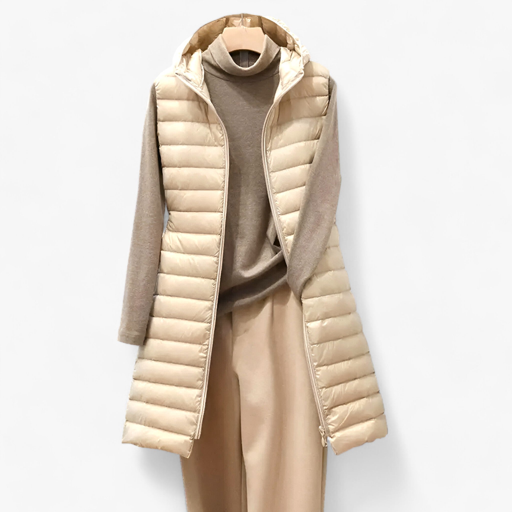 Gilet Mantel per Donne - Accogliente Giacca Calda di Mezza Lunghezza - Khaki - accogliente calda donne giacca gilet gilet mantel lunghezza mantel women - Concept Palermo