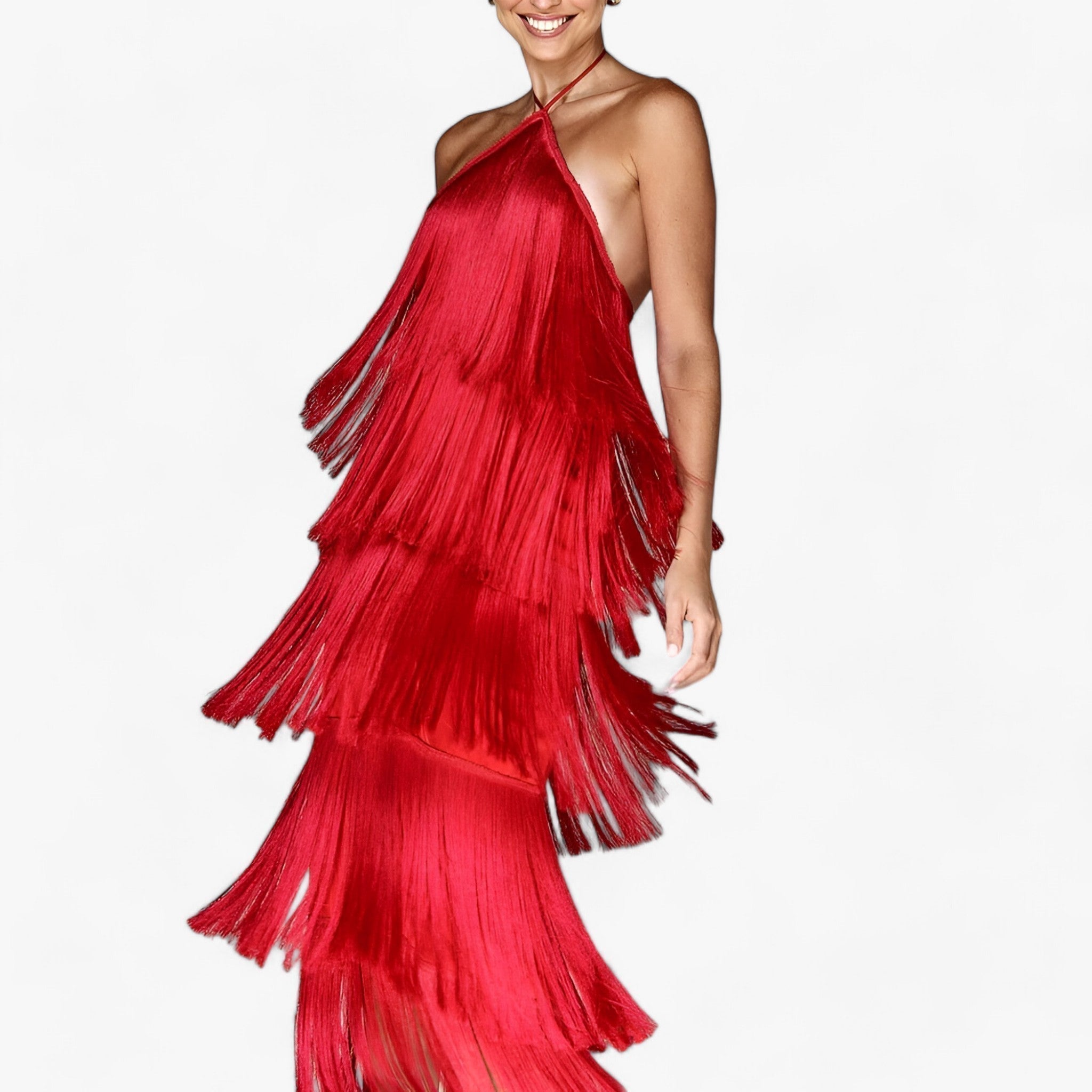 SERENA - Abito senza maniche con scollo a farfalla - dettagli di frange glamour - - abito dettagli dresses farfalla frange glamour maniche scollo - Concept Palermo