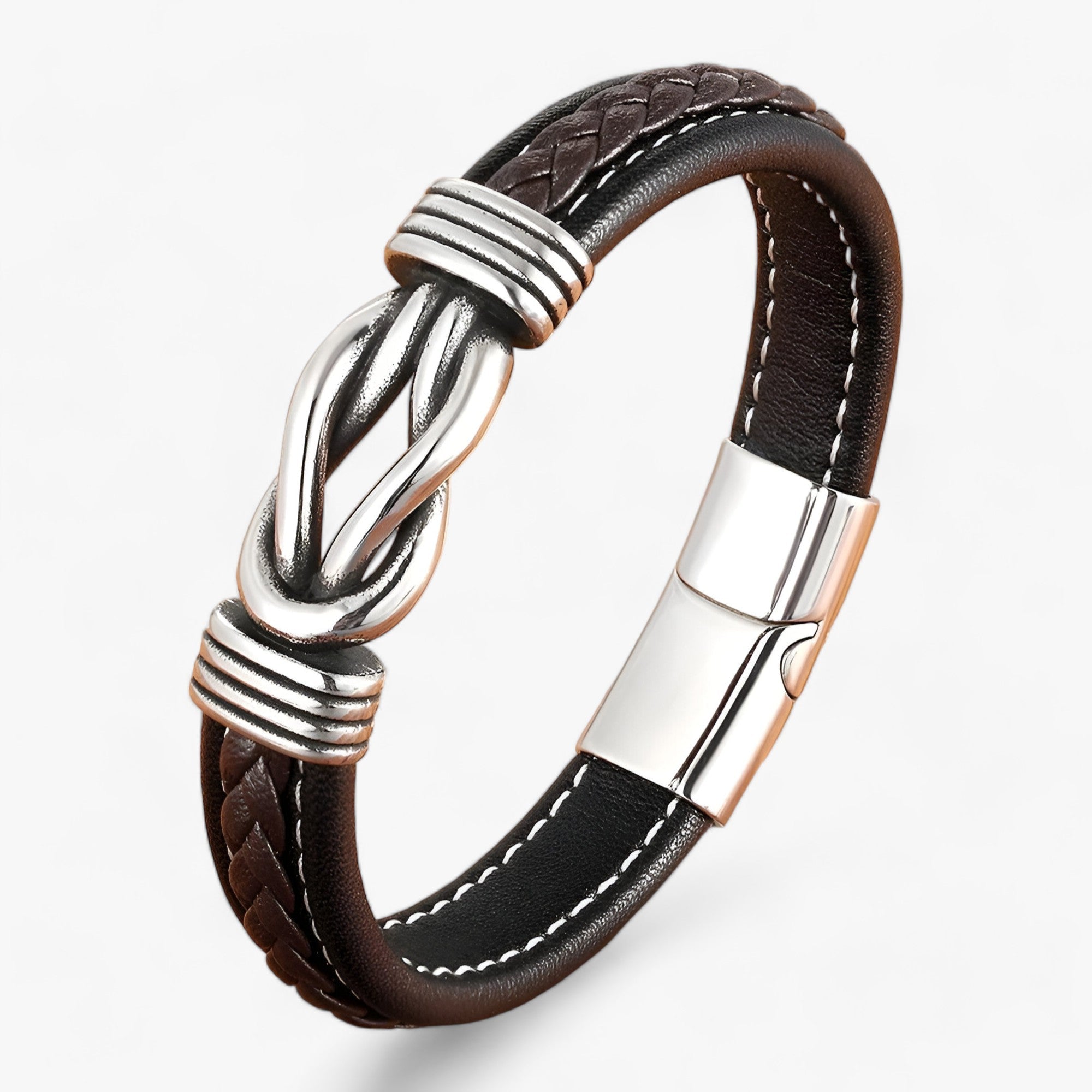 Bracciale in vera pelle - Eleganza e robustezza combinati - Nero con caffè - armband bracciale bracciale vera bracelet for men combinati eleganza jewelry men bracelet pelle robustezza vera - Concept Palermo