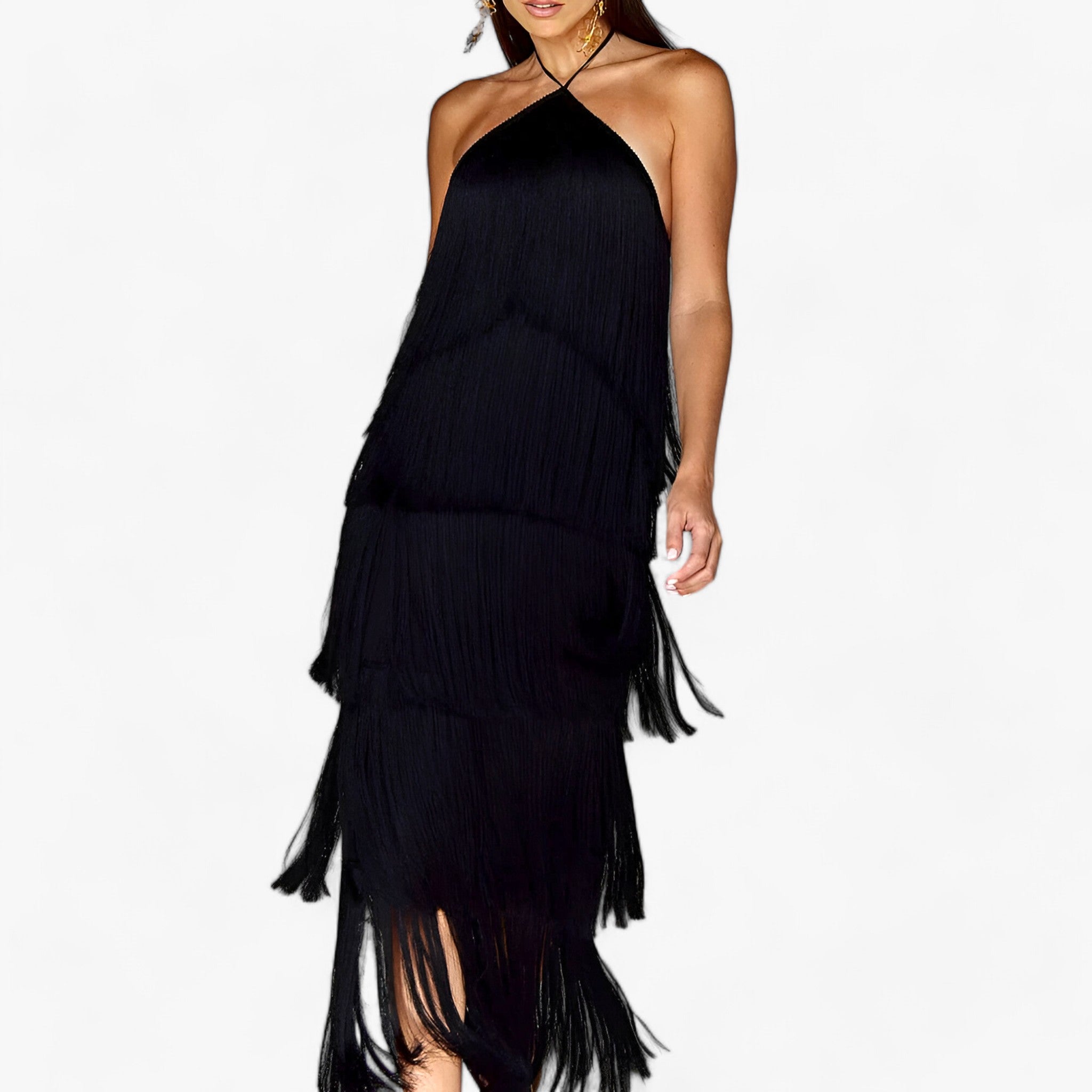 SERENA - Abito senza maniche con scollo a farfalla - dettagli di frange glamour - - abito dettagli dresses farfalla frange glamour maniche scollo - Concept Palermo