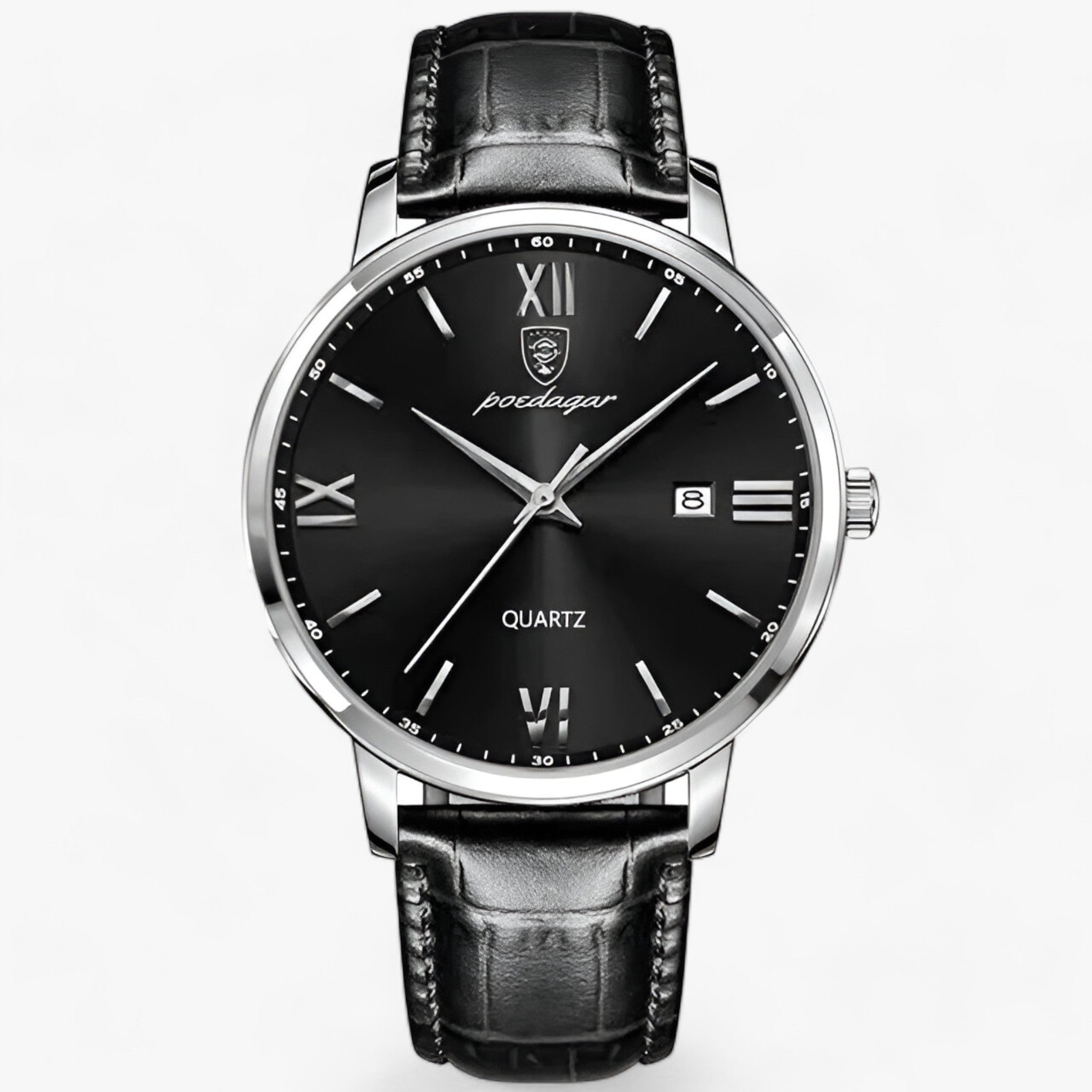 Orologio da Uomo al Quarzo - Orologio con Cinturino in Pelle - Argento Nero - cinturino orologio orologio uomo pelle quarzo Smart Watches uomo watches WATCHES FOR MEN - Concept Palermo