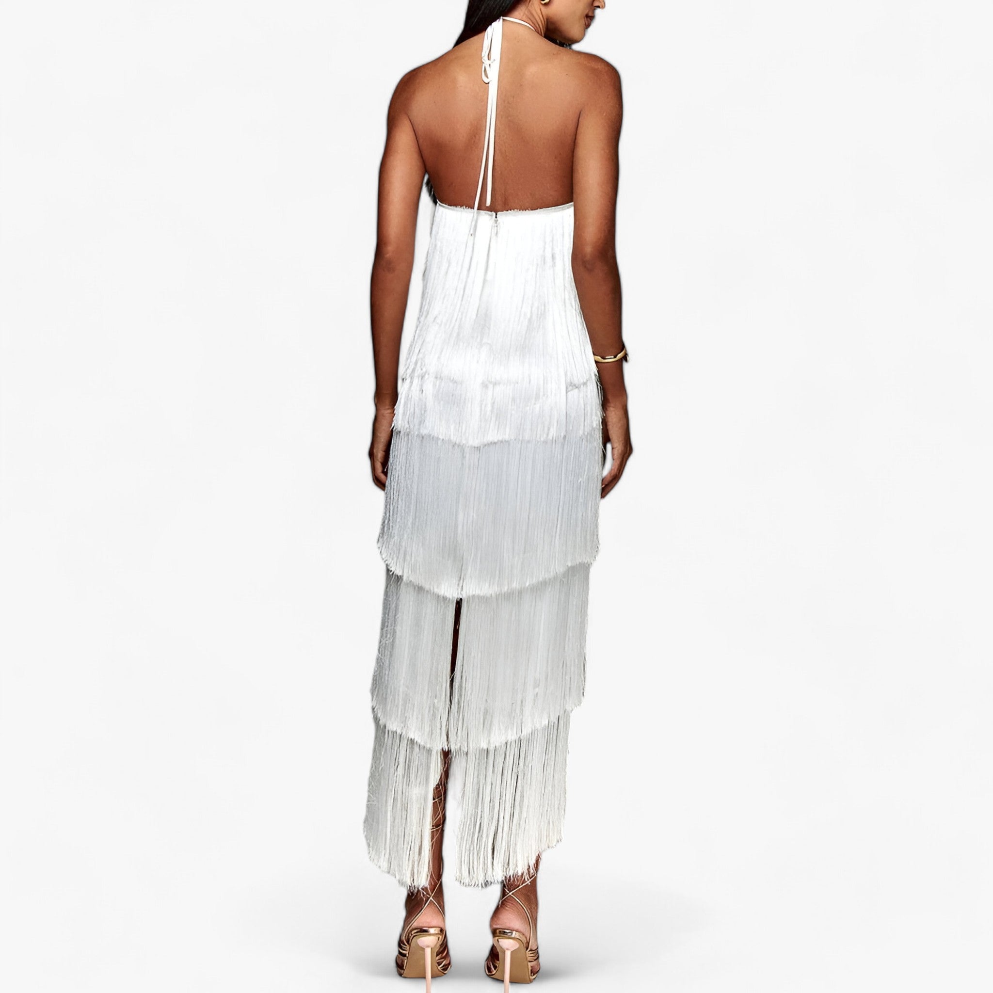 SERENA - Abito senza maniche con scollo a farfalla - dettagli di frange glamour - - abito dettagli dresses farfalla frange glamour maniche scollo - Concept Palermo