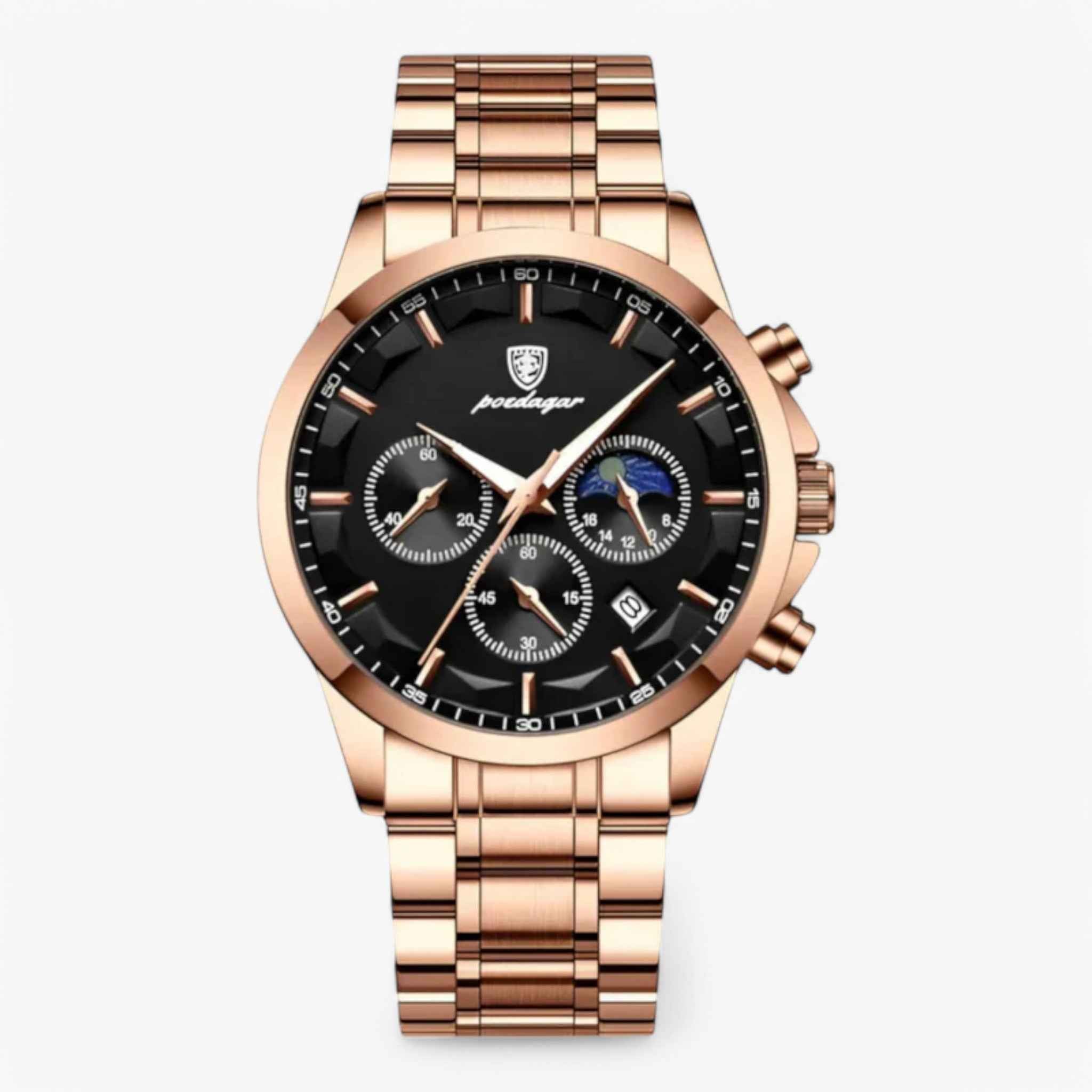 Orologio da Uomo di Lusso Quartz Nero, Cinturino in Vera Pelle Sottile & Elegante - Qualità Premium