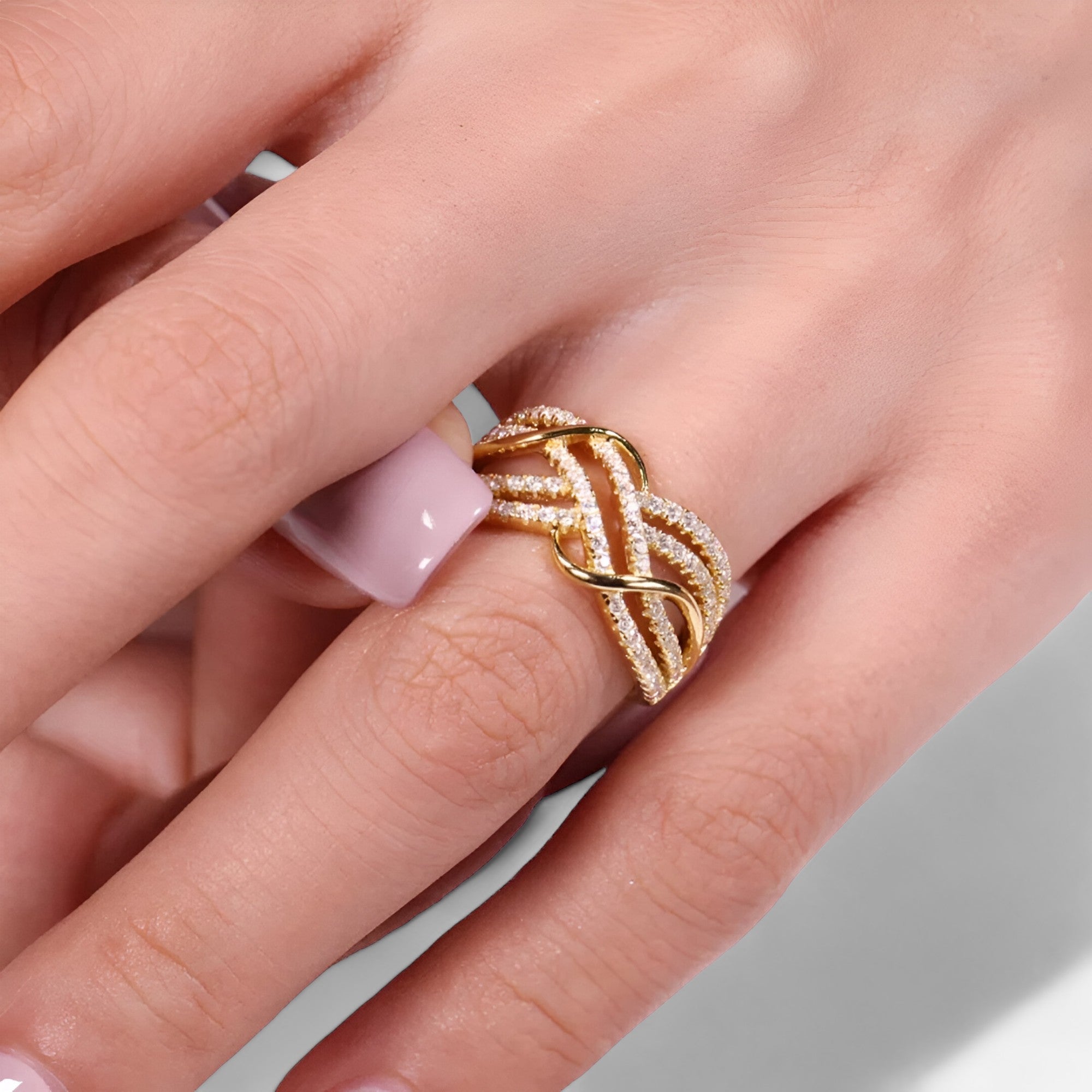 Anelli Incrociati Dorati in Design a Bande Multiplo Stiloso Donna - - All Compatible anelli anelli incrociati bande Brass cubic zirconia design donna dorati fashion Geometric Huitan incrociati jewelry Mainland China Prong Setting Q207 Rings TRENDY WEDDING Wedding Bands Women Zhejiang - Concept Palermo