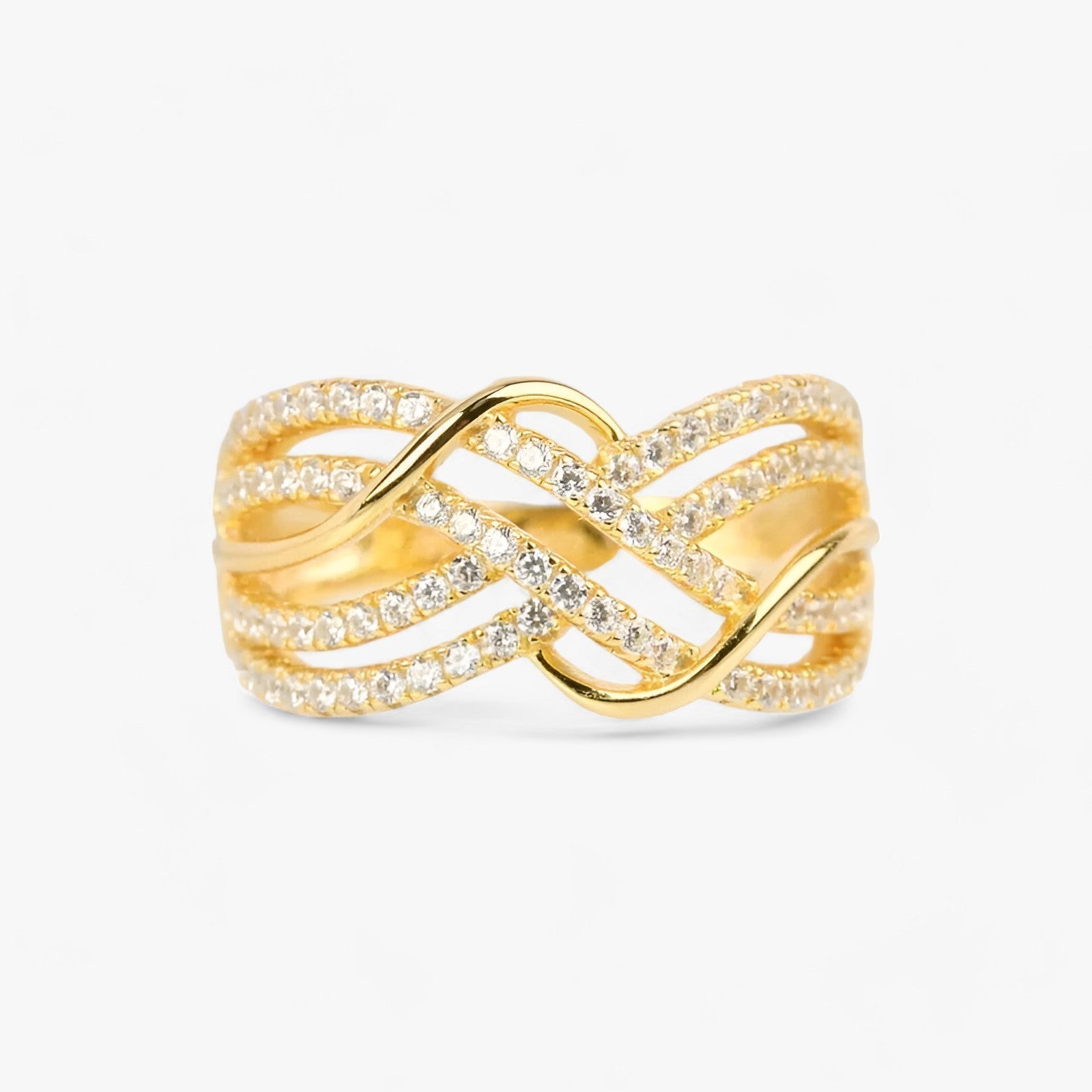Anelli Incrociati Dorati in Design a Bande Multiplo Stiloso Donna - 10 - All Compatible anelli anelli incrociati bande Brass cubic zirconia design donna dorati fashion Geometric Huitan incrociati jewelry Mainland China Prong Setting Q207 Rings TRENDY WEDDING Wedding Bands Women Zhejiang - Concept Palermo