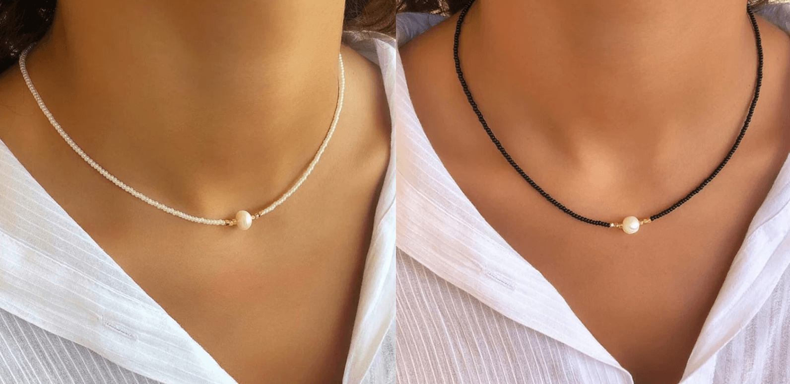 Pocket Pearl™ - Collana con perle naturali 1+1 Lana Donna - Nero + bianco (1+1 gratis) - collana donna jewelry lana naturali necklace NECKLACES Necklaces for Women pearl perle pocket woman - Concept Palermo