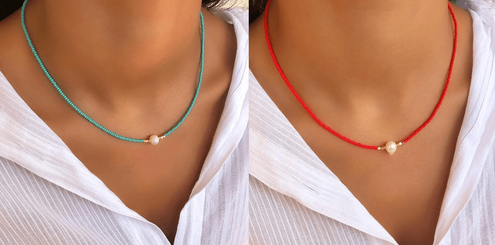 Pocket Pearl™ - Collana con perle naturali 1+1 Lana Donna - Turchese + rosso (1+1 gratis) - collana donna jewelry lana naturali necklace NECKLACES Necklaces for Women pearl perle pocket woman - Concept Palermo